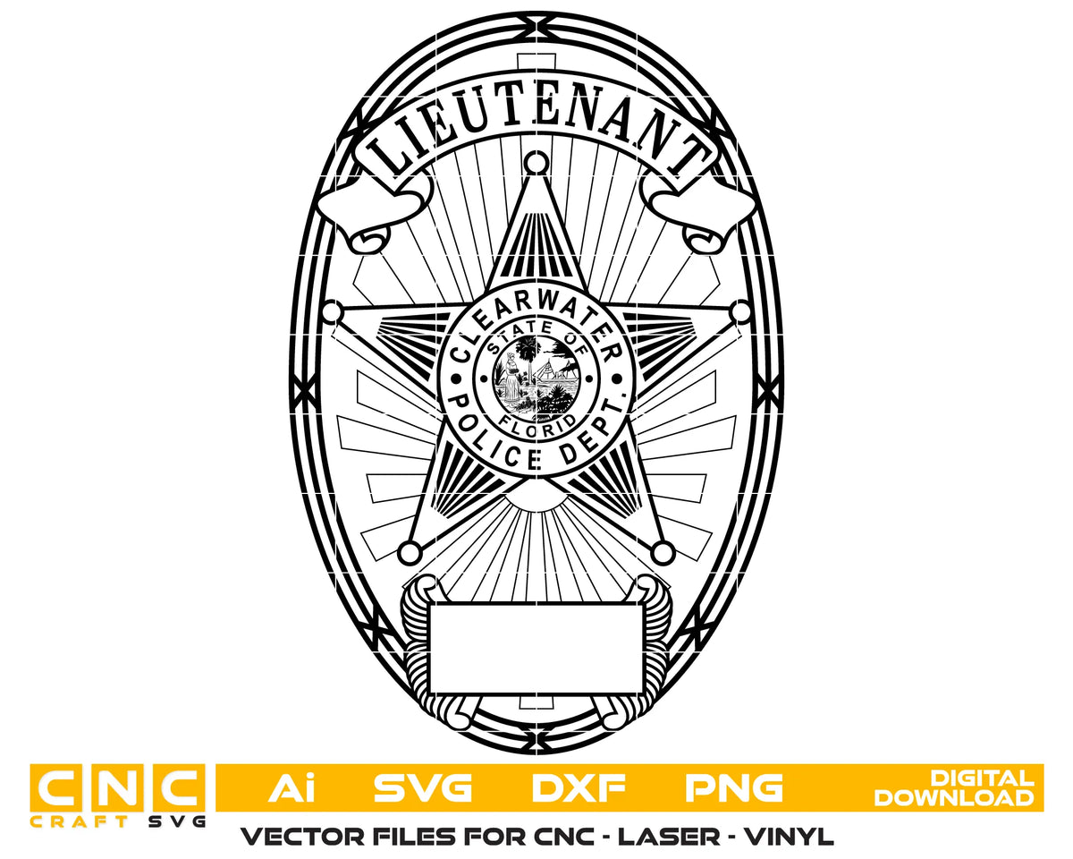 Clearwater Police Lieutenant Badge Florida SVG Law Enforcement Vector