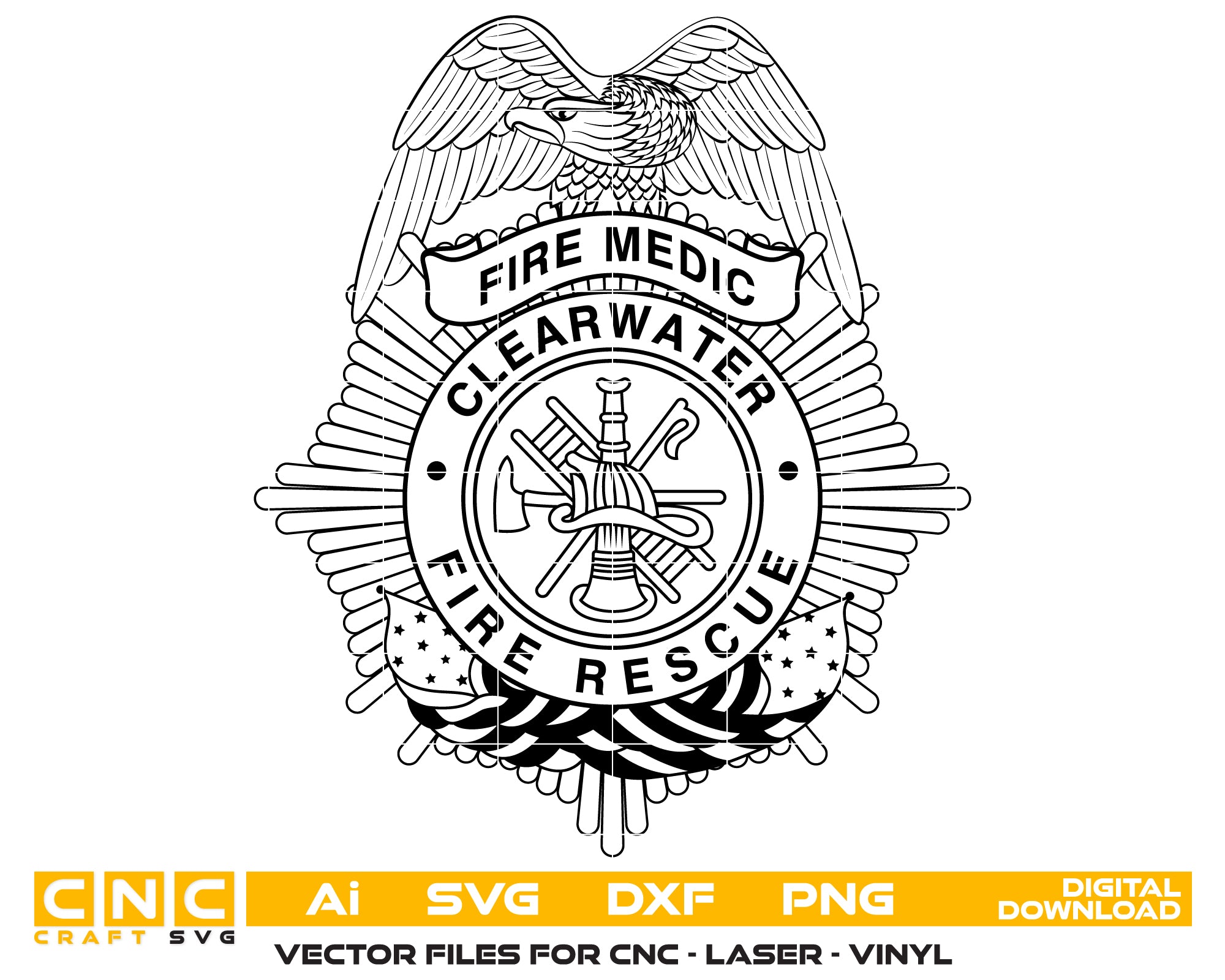 Clearwater Fire Rescue Badge SVG
Florida Firefighter Vector Design
Maltese Cross Fire Dept Engraving File
Clearwater Fire Rescue Sign CNC File
Firefighter Badge Vector for Laser Cutting