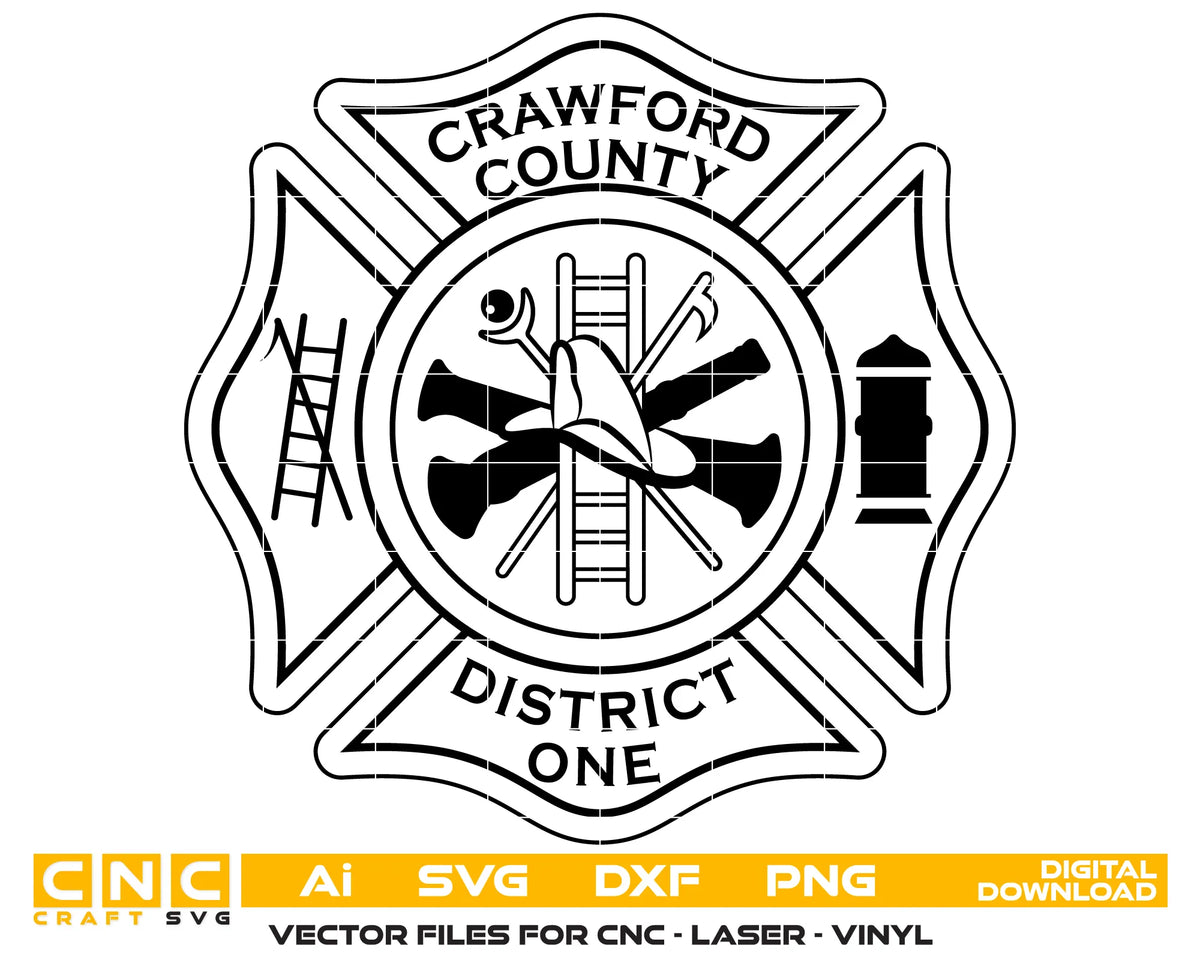 Crawford County Fire District One Badge Arkansas SVG Firefighter Vector