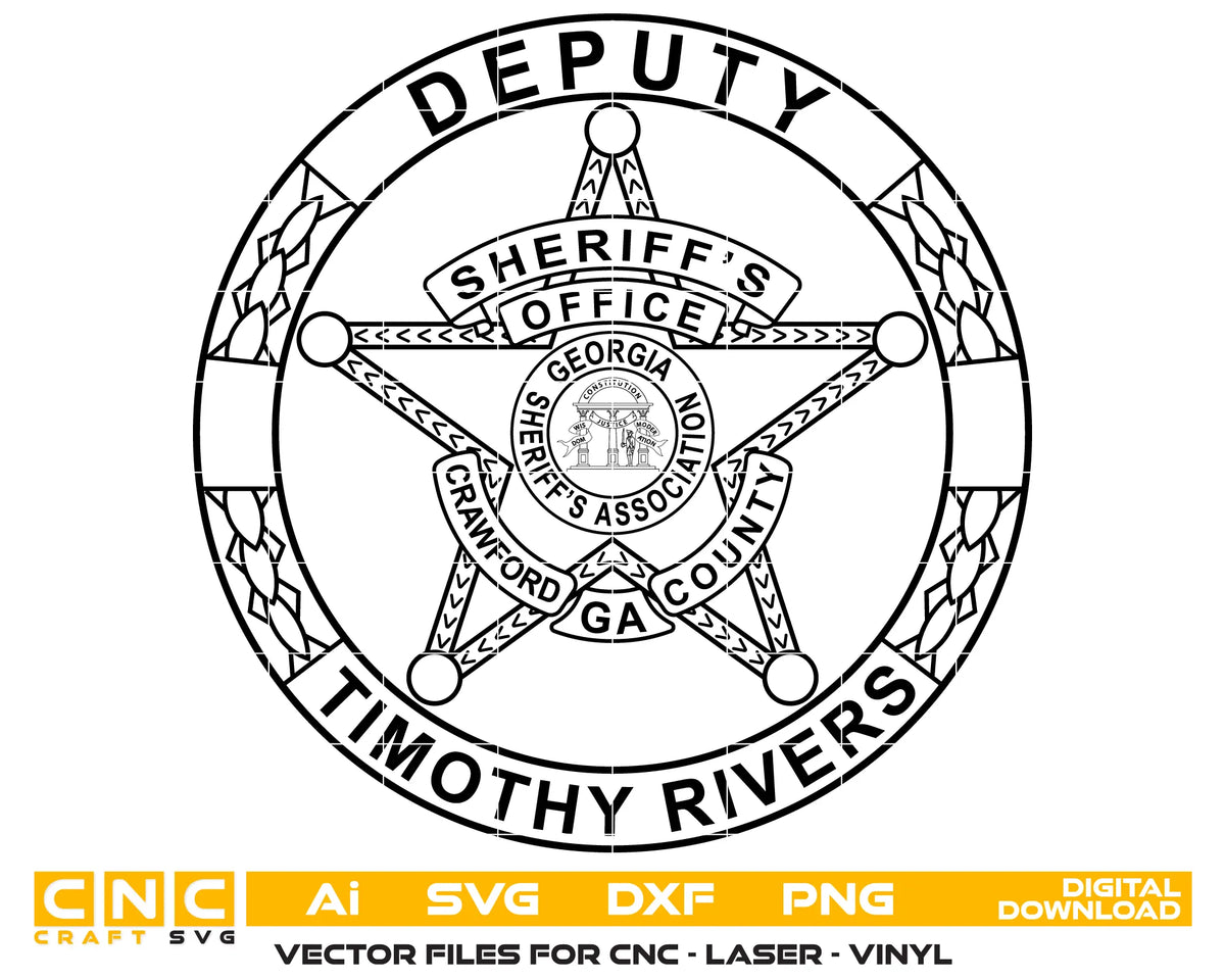 Crawford County Sheriff's Deputy Badge Timothy Rivers Georgia SVG Law Enforcement Vector