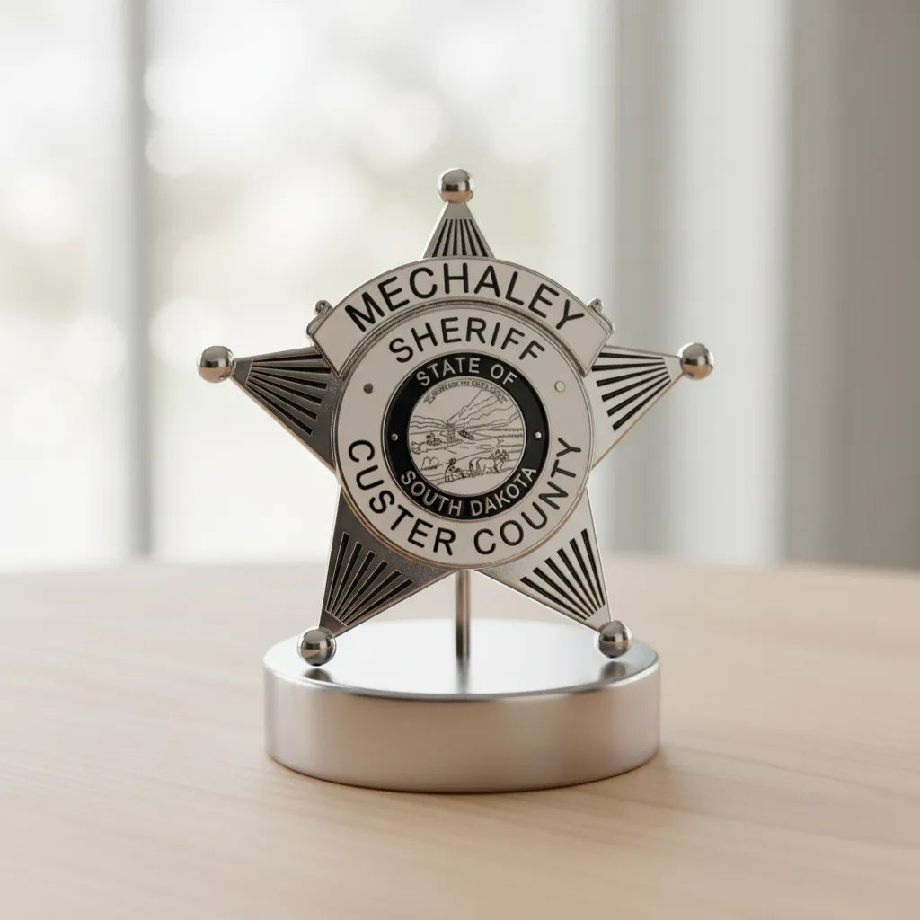 Custer County Sheriff Badge SVG
South Dakota Law Enforcement Vector
5-Point Star Sheriff Badge Engraving File
Custer County SD Sign CNC File
State of South Dakota Seal Vector for Laser Cutting