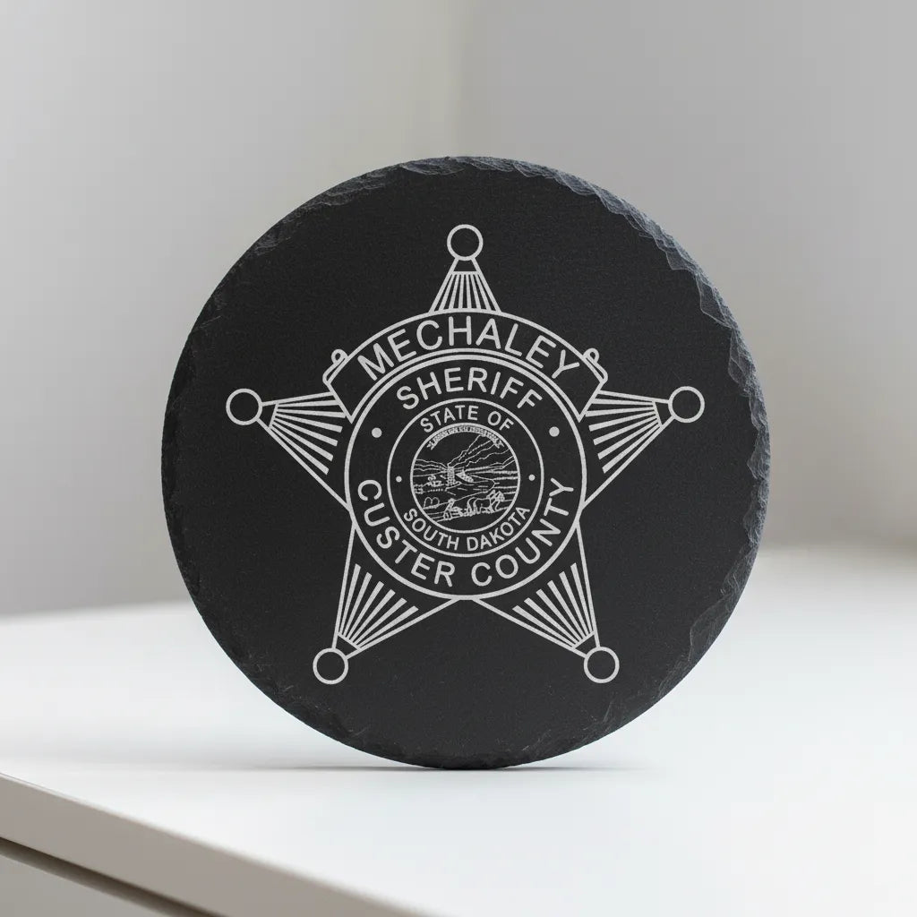 Custer County Sheriff Badge SVG
South Dakota Law Enforcement Vector
5-Point Star Sheriff Badge Engraving File
Custer County SD Sign CNC File
State of South Dakota Seal Vector for Laser Cutting
