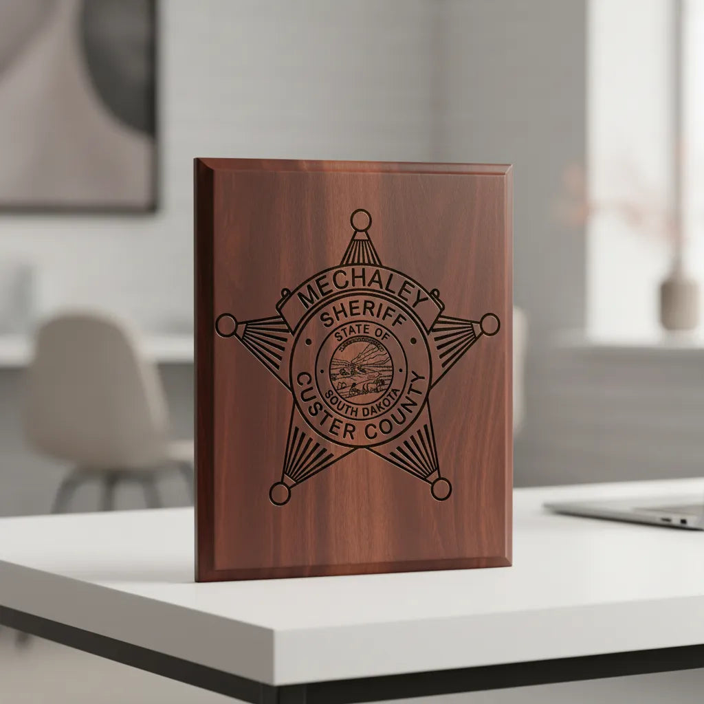 Custer County Sheriff Badge SVG
South Dakota Law Enforcement Vector
5-Point Star Sheriff Badge Engraving File
Custer County SD Sign CNC File
State of South Dakota Seal Vector for Laser Cutting