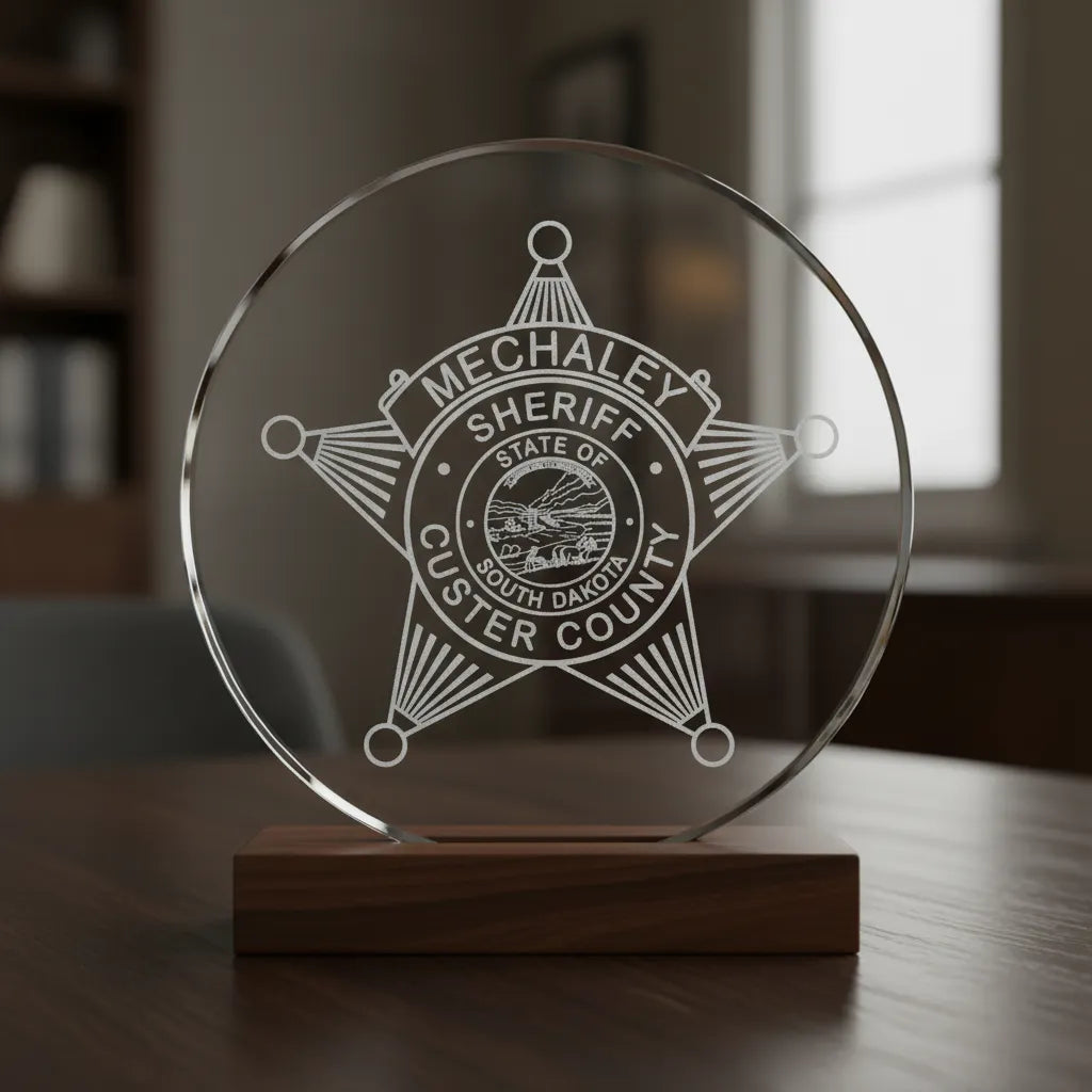 Custer County Sheriff Badge SVG
South Dakota Law Enforcement Vector
5-Point Star Sheriff Badge Engraving File
Custer County SD Sign CNC File
State of South Dakota Seal Vector for Laser Cutting
