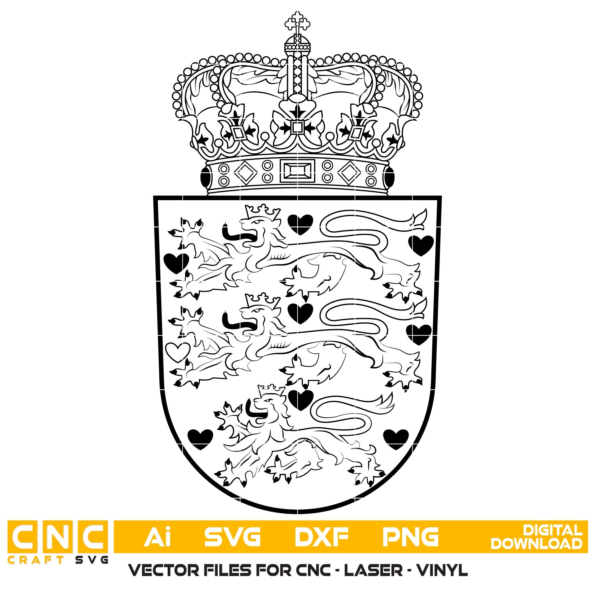 National Coat of Arms of Denmark SVG for CNC
Denmark Coat of Arms Vector for Laser Engraving
Danish Royal Shield Emblem for Wood Carving
Professional Denmark National Seal Vector Design
Denmark SVG Emblem Logo for CNC Router Projects