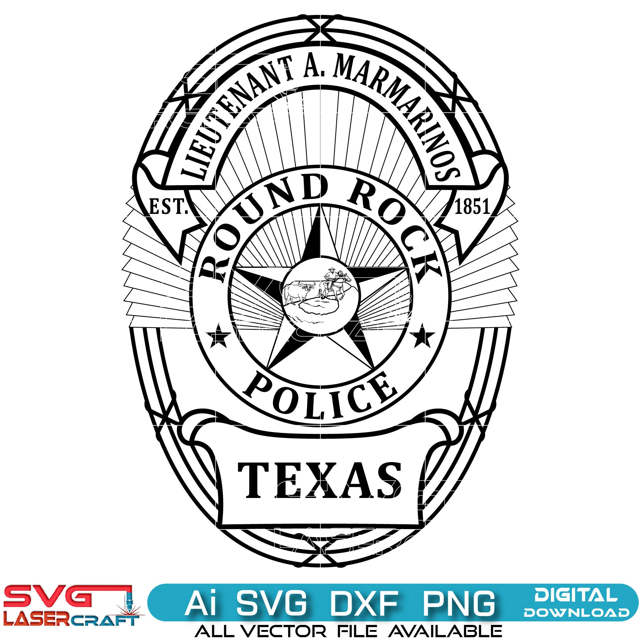 Lieutenant A. Marmarinos Texas Police Badge