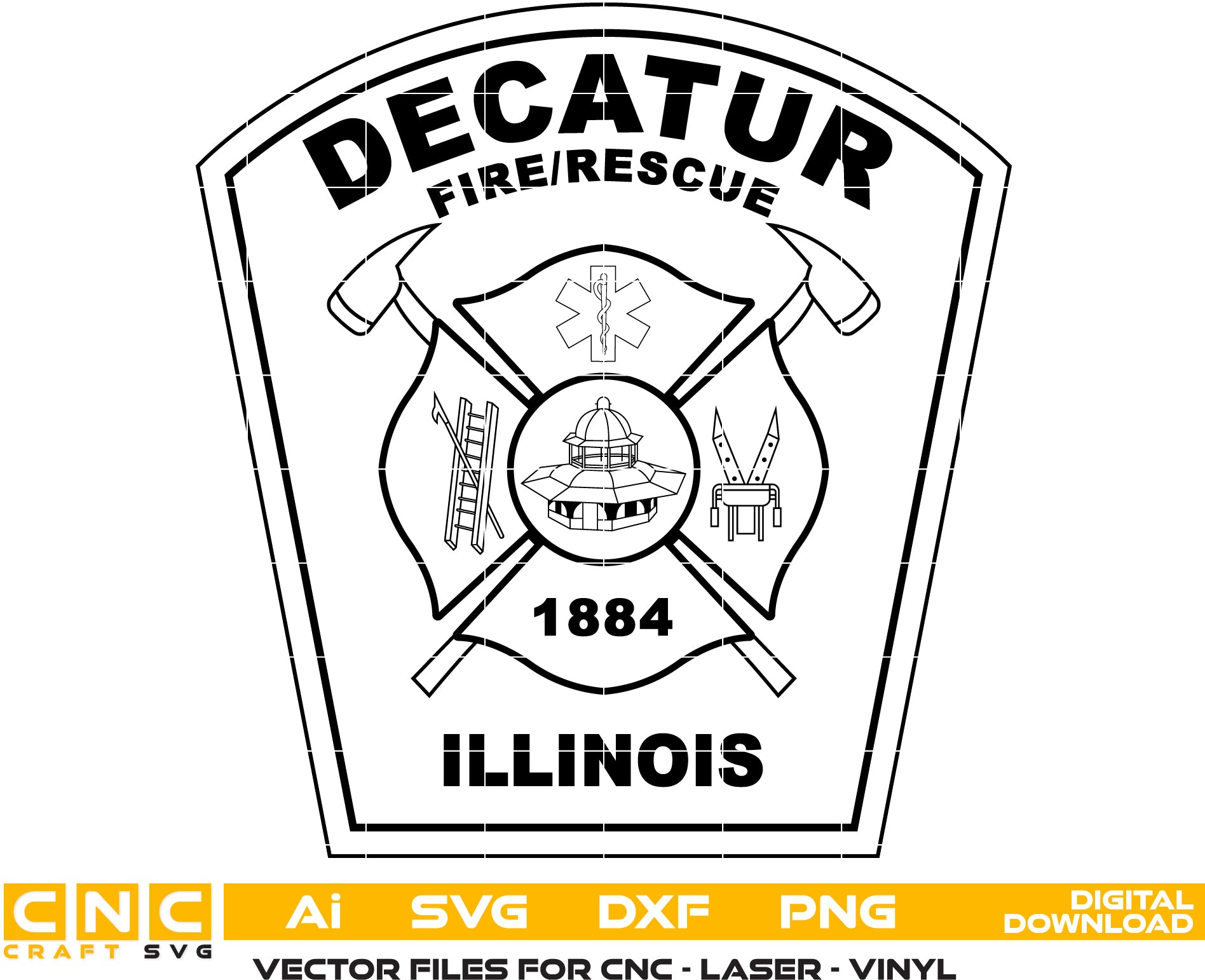 Decatur Fire/Rescue Illinois Badge SVG for CNC
Decatur IL Fire Dept Emblem Vector for Laser Engraving
Decatur Illinois Fire Rescue Patch for Wood Carving
Professional Decatur IL Firefighter Badge Vector Design
Decatur Fire Rescue SVG Logo for CNC Router Projects