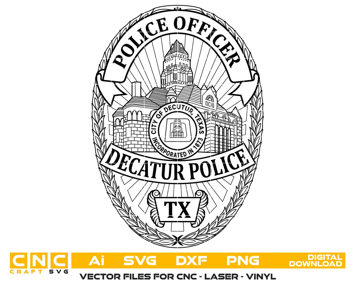 Decatur Police Officer Badge SVG Texas Law Enforcement Vector