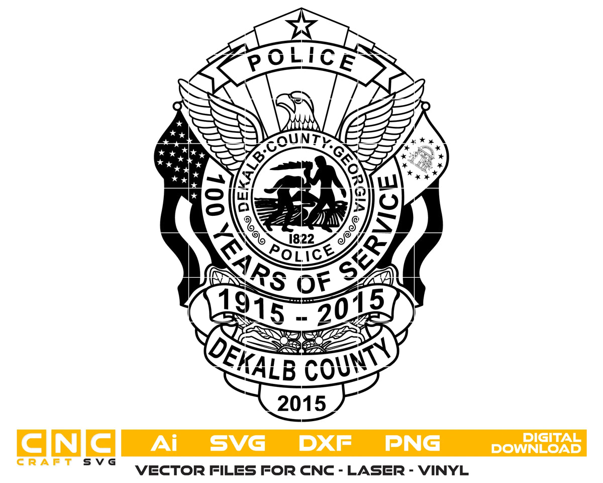 Dekalb County Police Department 100 Years Service Badge SVG Georgia Law Enforcement Vector