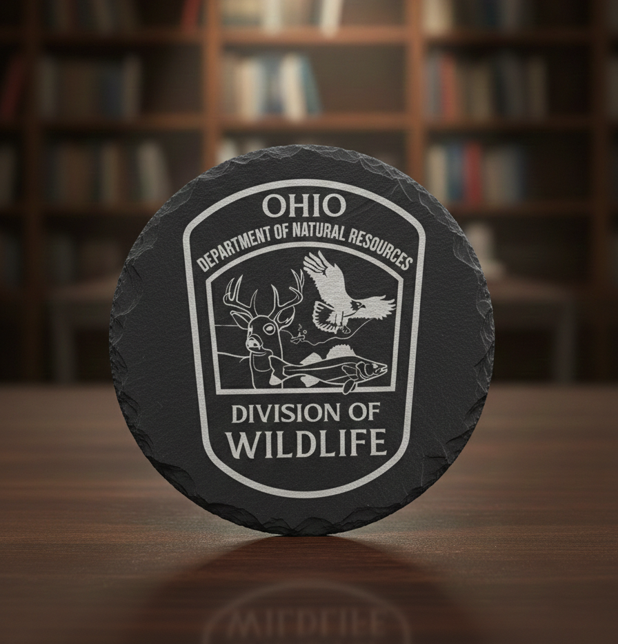 Ohio DNR Division of Wildlife Badge SVG
Department of Natural Resources Vector Design
Eagle Deer and Fish Conservation Emblem
Wildlife Officer Sign Engraving File
Ohio Wildlife Badge CNC Router File