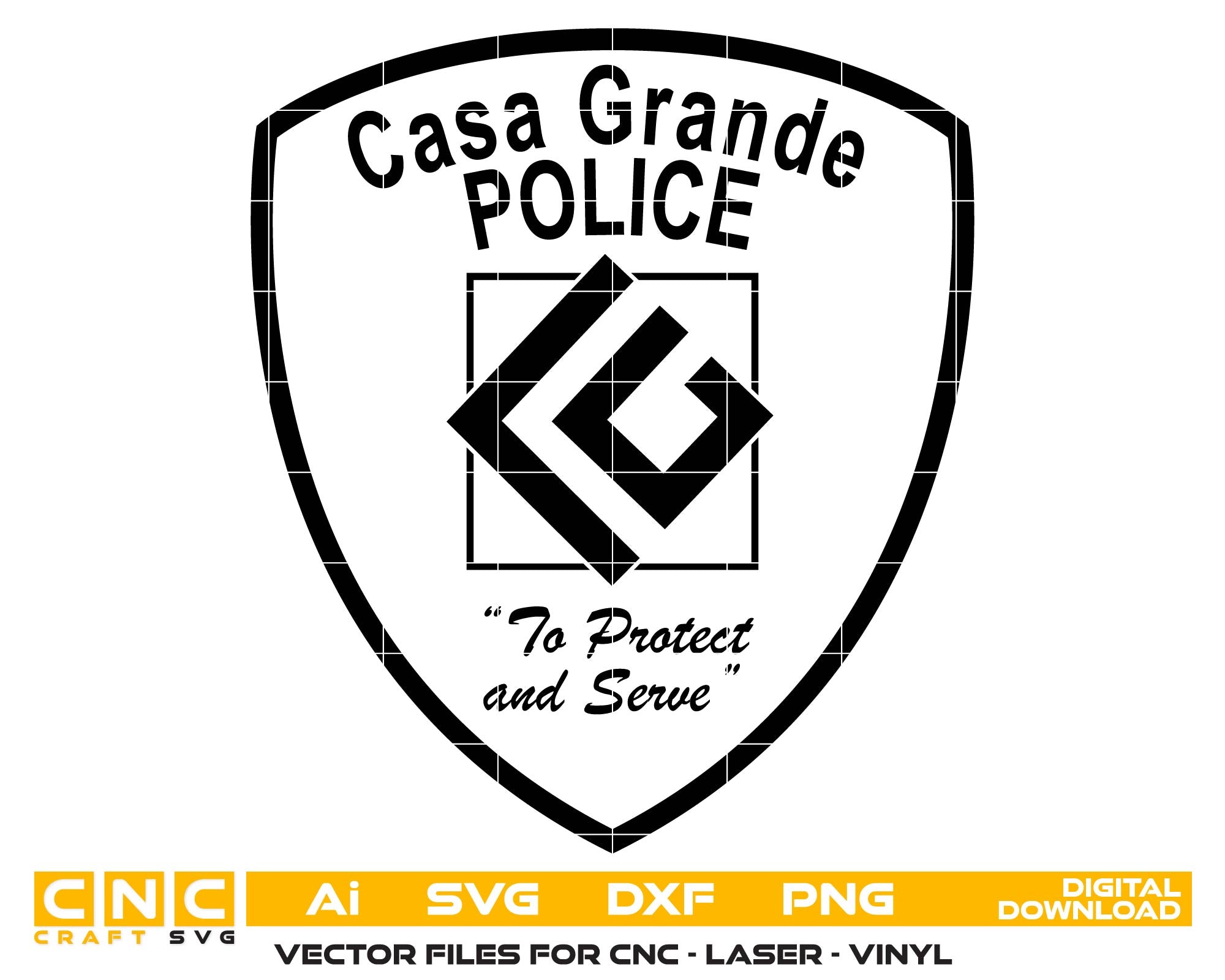 Casa Grande Police Badge SVG for CNC
Arizona Law Enforcement Shield Vector Design
Casa Grande PD Emblem for Laser Engraving