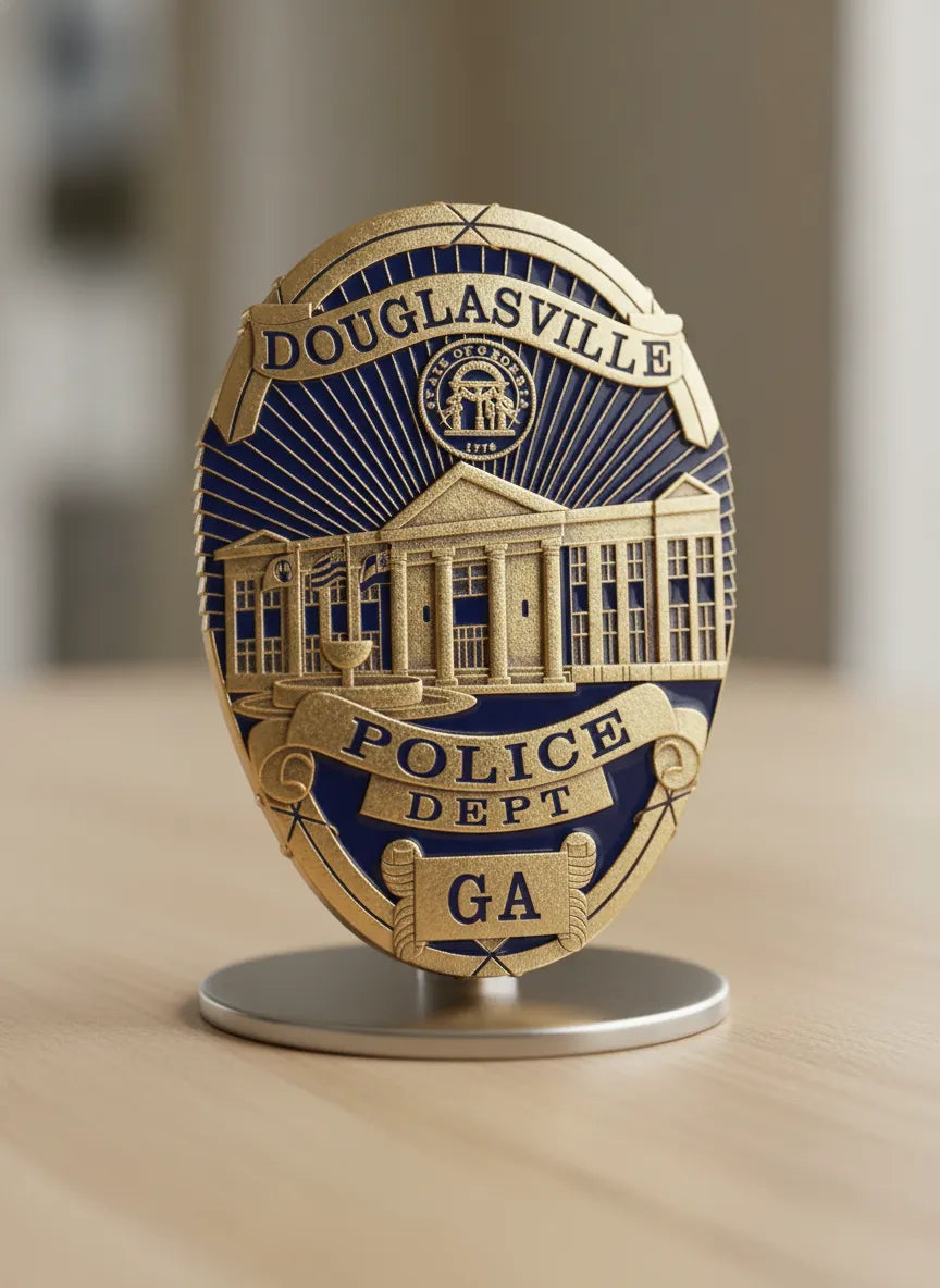 Douglasville Police Department Badge SVG
Georgia Law Enforcement Vector Design
Civic Building Police Badge Engraving File
Douglasville GA Police Sign CNC File
Oval Sunburst Badge Vector for Lasers