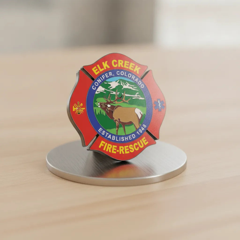 Elk Creek Fire Protection District Badge SVG
Conifer Colorado Firefighter Vector Design
Elk and Mountains Fire Rescue Engraving File
Full Color Maltese Cross Sign CNC File
Firefighter Scramble and Star of Life Vector