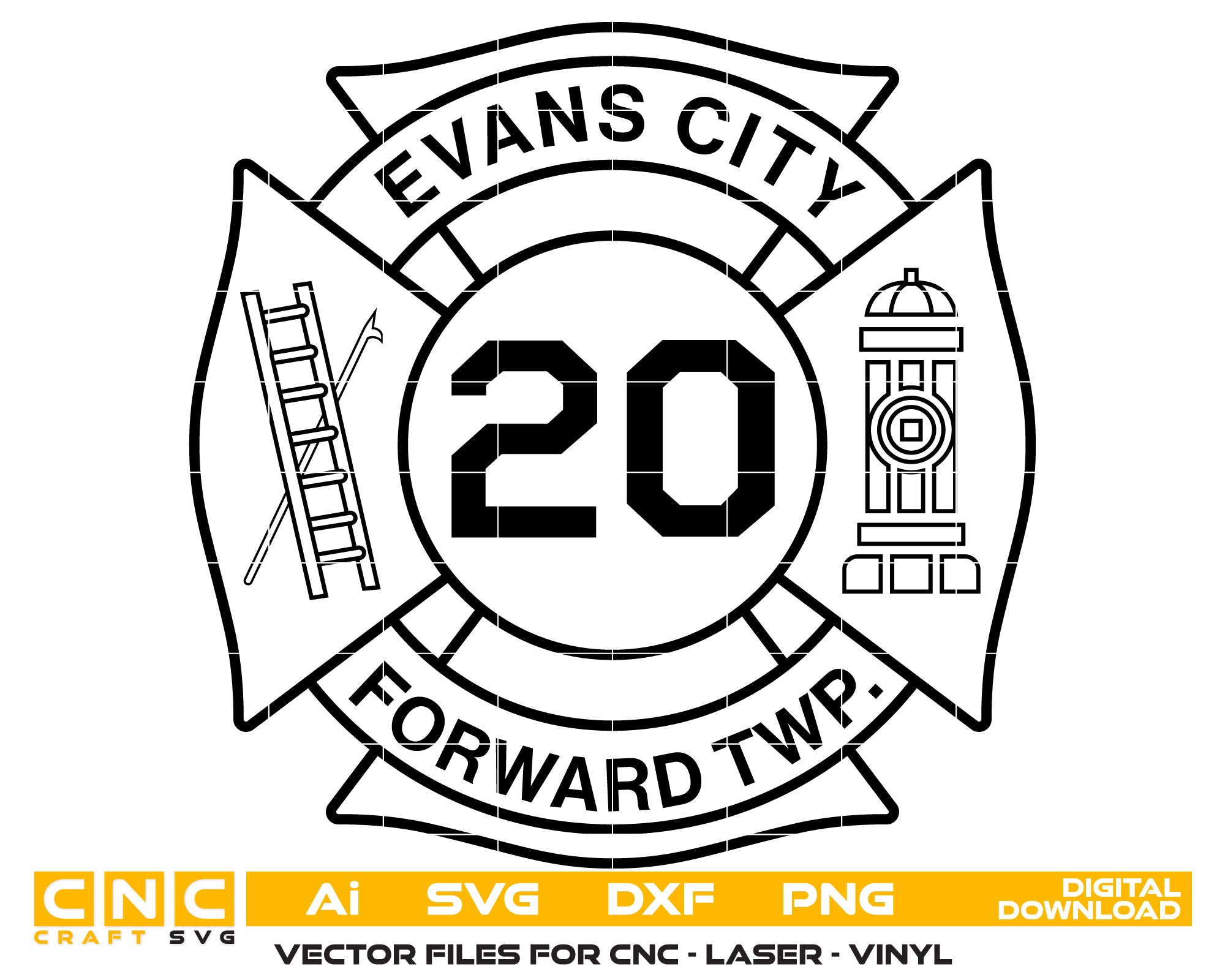 Evans City Forward Fire Department Logo SVG for CNC
Evans City Forward Fire Badge Vector for Laser Engraving
Pennsylvania Fire Department Emblem for Wood Carving
Professional Evans City Forward Maltese Cross Design
Evans City Forward Fire SVG Logo for CNC Router Projects