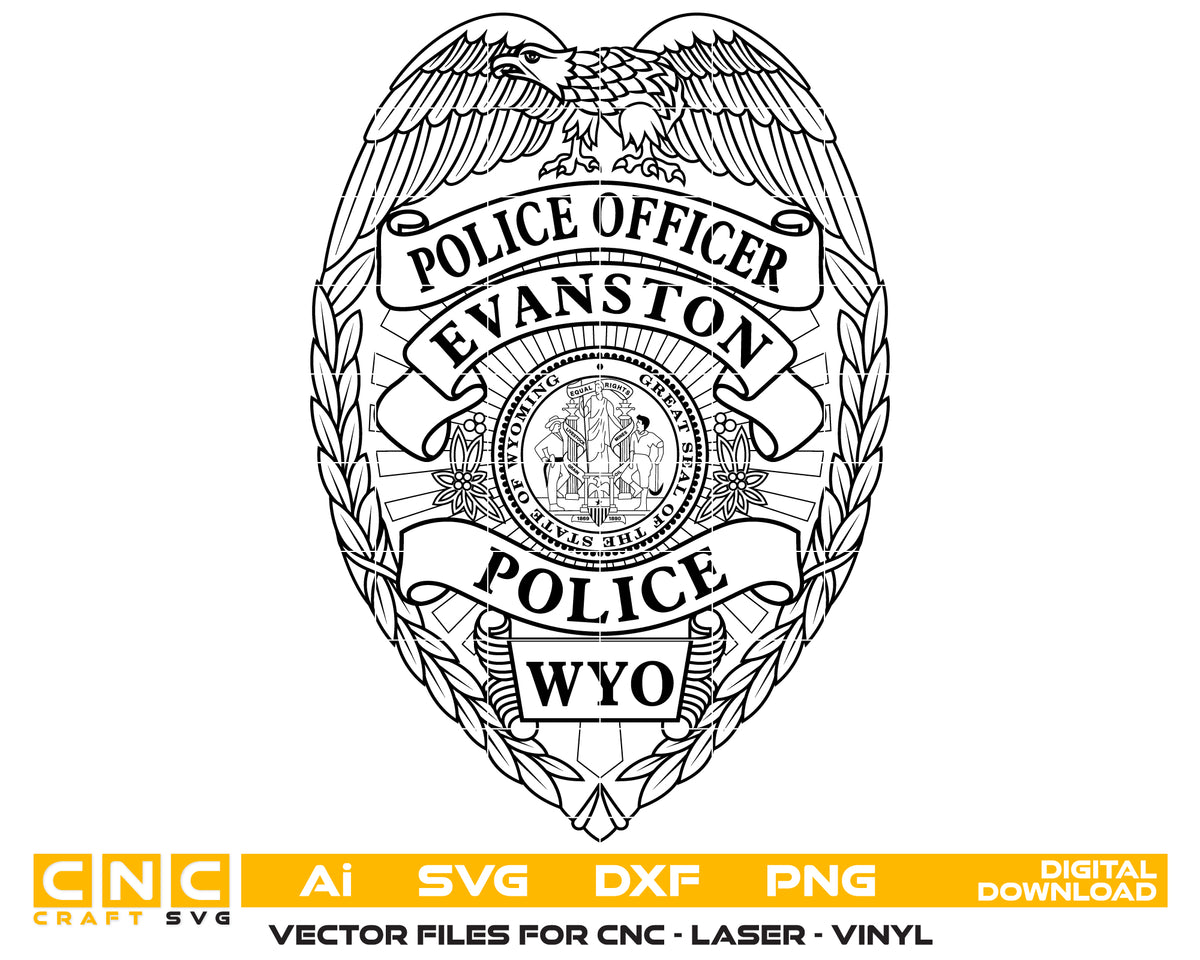 Evanston Police Officer Badge SVG Wyoming Law Enforcement Vector