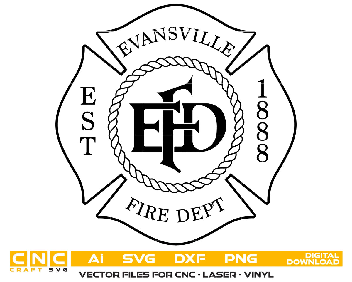Evansville Fire Department Badge Indiana SVG Firefighter Vector