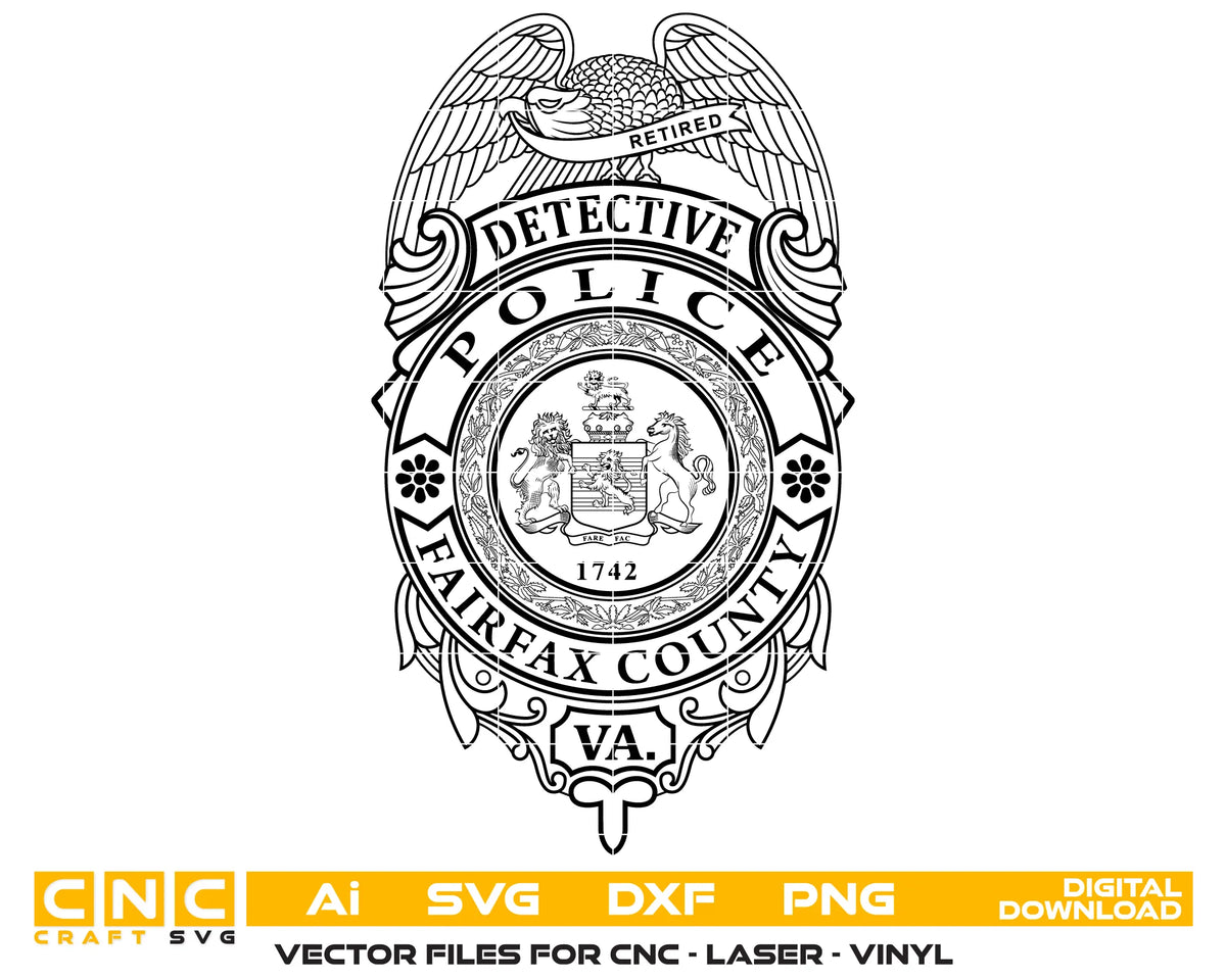 Fairfax County Police Retired Detective Badge SVG Virginia Law Enforcement Vector