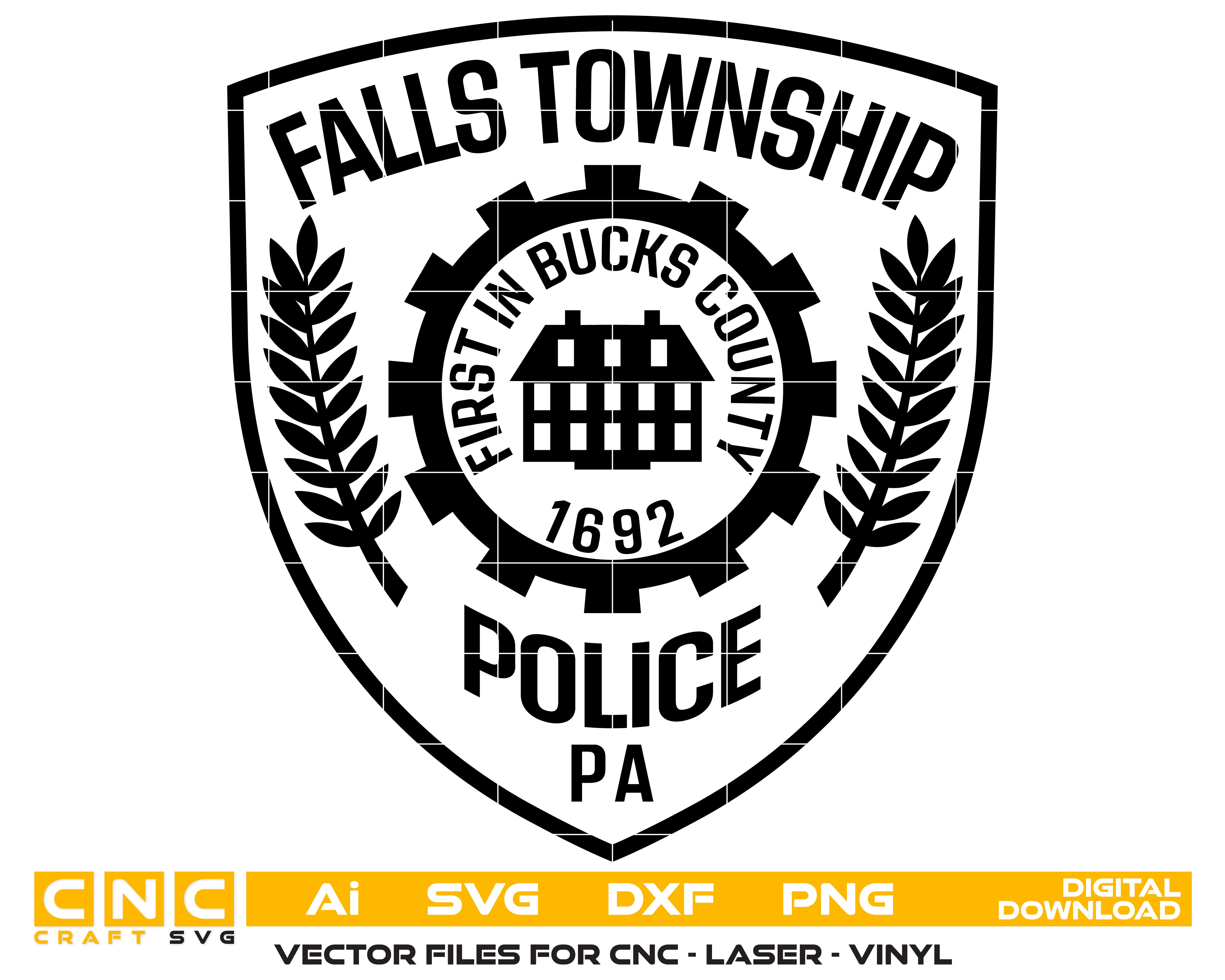 Falls Township Police Patch SVG
Pennsylvania Law Enforcement Vector
Bucks County Police Shield Emblem
Historic Building Engraving File
Falls Township Sign CNC Router File