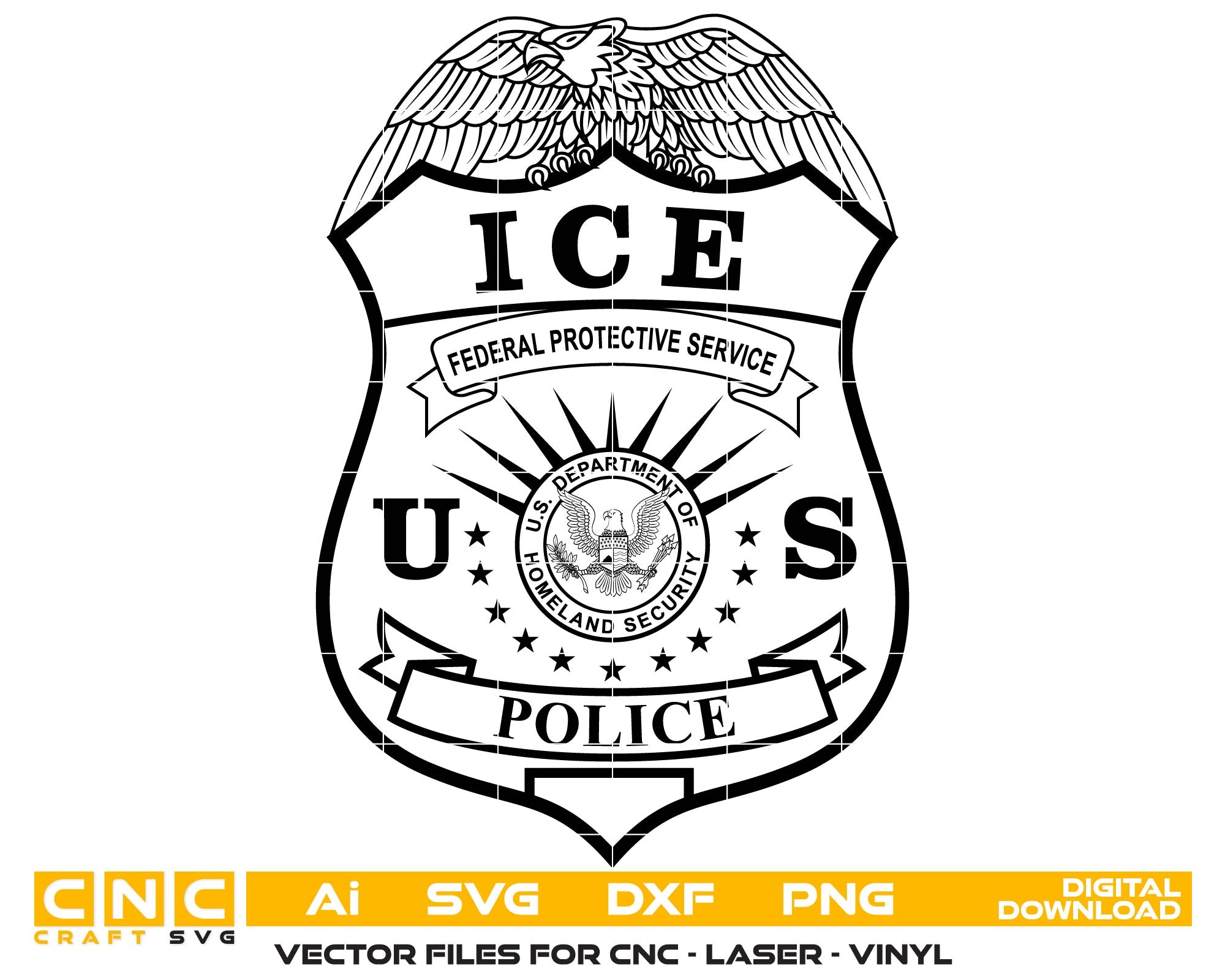 United States Federal Protective Service Police Badge SVG – Law enforcement emblem for CNC, engraving, decals, plaques, uniforms, and collectibles.