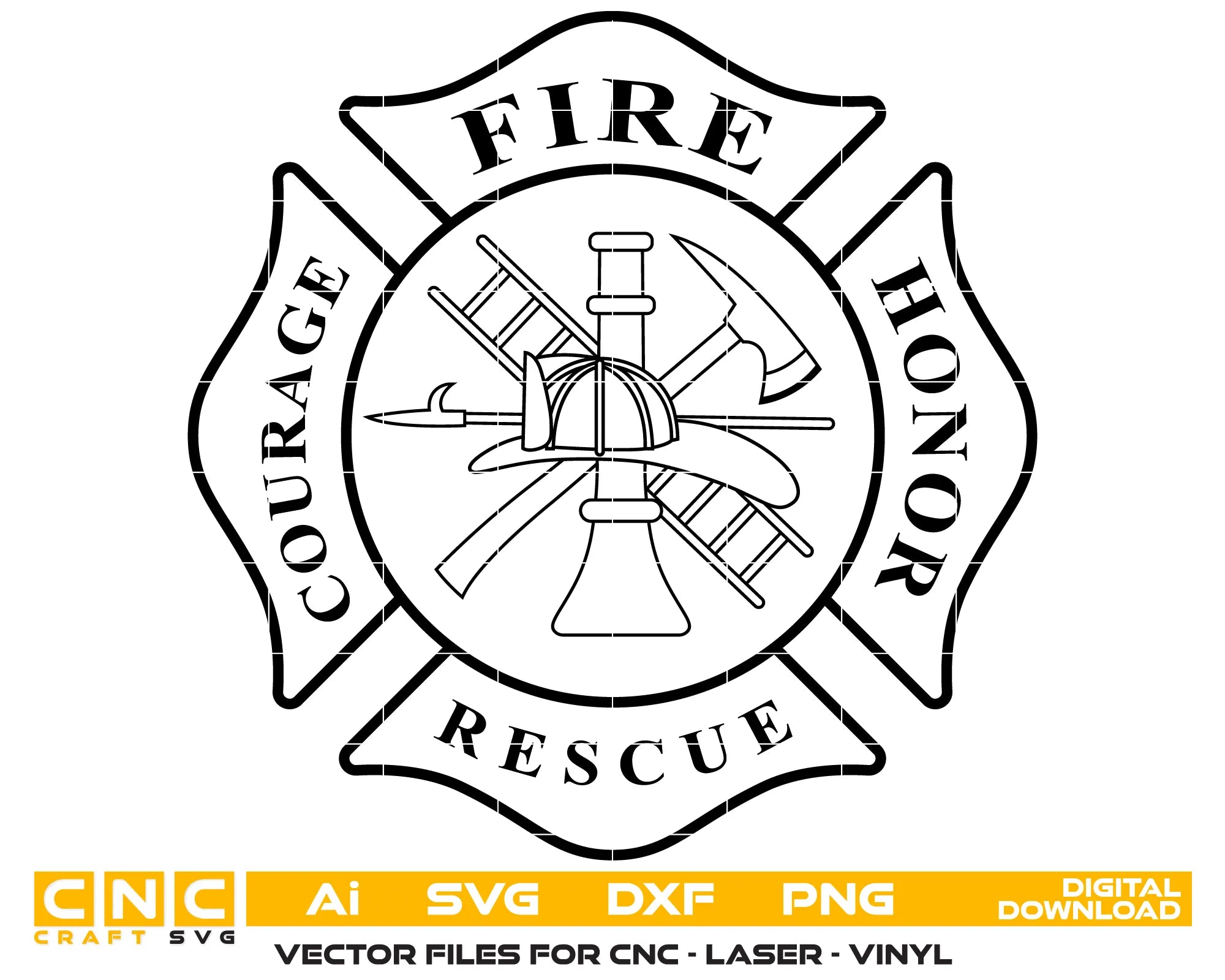 Firefighter Medallion Badge Maltese Cross SVG Fire Rescue Vector