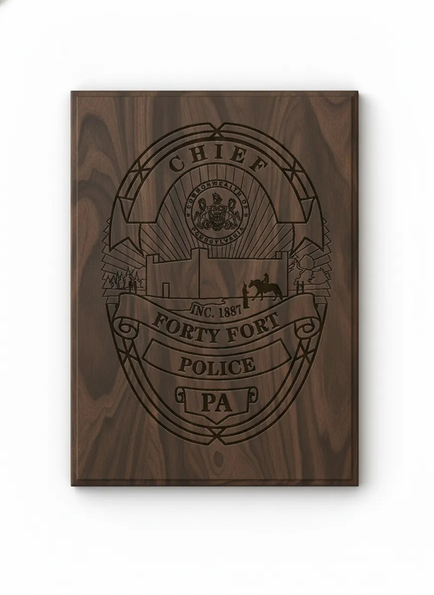 Forty Fort Police Chief Badge SVG
Pennsylvania Law Enforcement Shield Vector
Commonwealth of PA Seal Engraving File
Forty Fort Police Badge Sign CNC File
Police Chief Shield Vector for Lasers