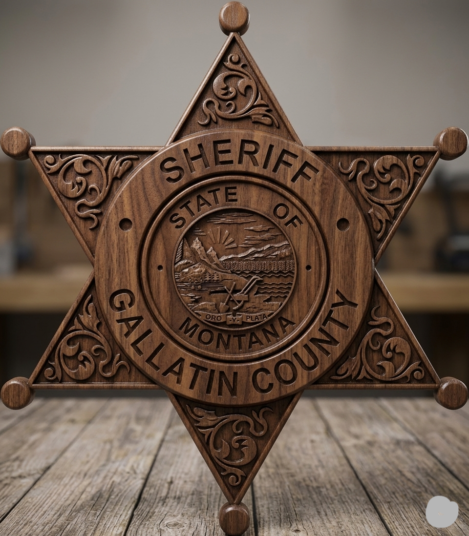 Gallatin County Sheriff Badge SVG for CNC
Montana Sheriff Star Vector Design for Laser
Gallatin County MT SO Emblem for CNC Wood Carving