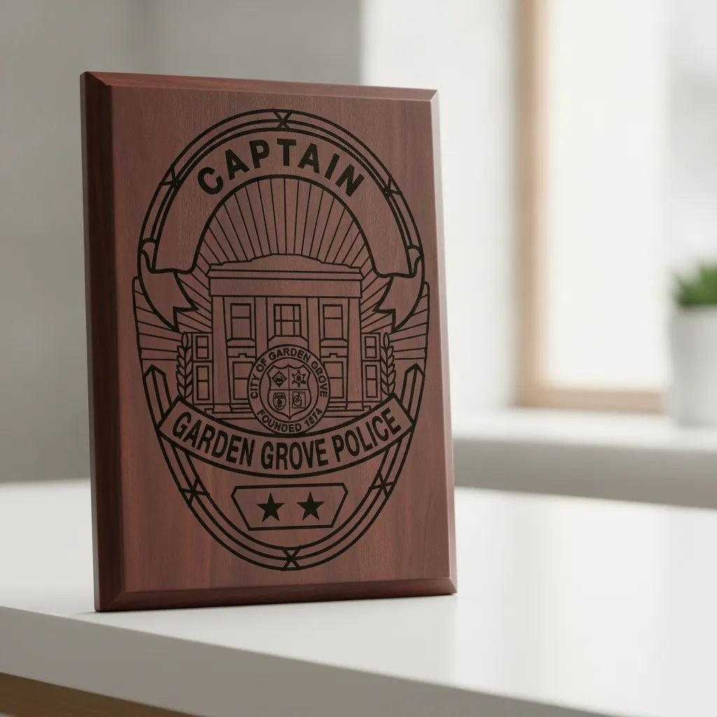 Garden Grove Police Captain Badge SVG
California Law Enforcement Shield Vector
Garden Grove City Seal Engraving File
Police Captain Badge Sign CNC File
Two Star Police Shield Vector for Lasers