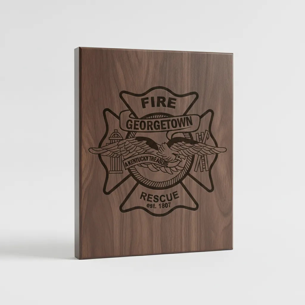 Georgetown KY Fire Department Badge SVG
Kentucky Fire Rescue Maltese Cross Vector
Flying Eagle Firefighter Emblem Engraving File
Fire Hydrant and Ladders Sign CNC File
Fire Rescue Shield Vector for Lasers