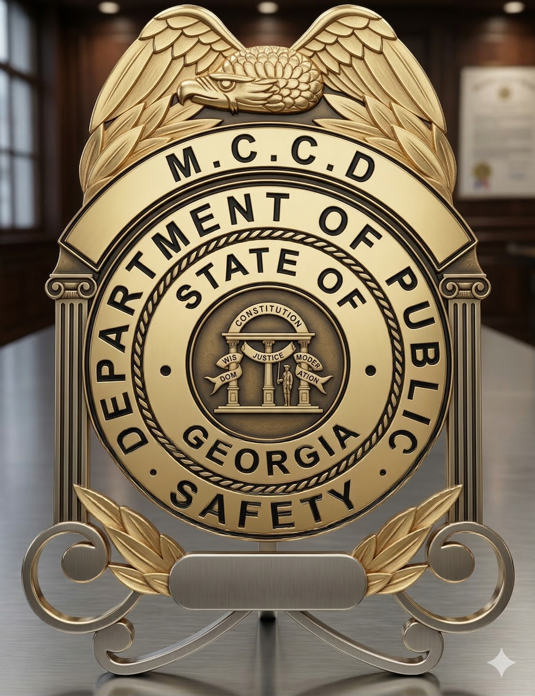 Georgia Public Safety Badge SVG
Georgia Law Enforcement Vector
MCCD Police Eagle Emblem
Officer Plaque Engraving File
Georgia Safety Sign CNC File