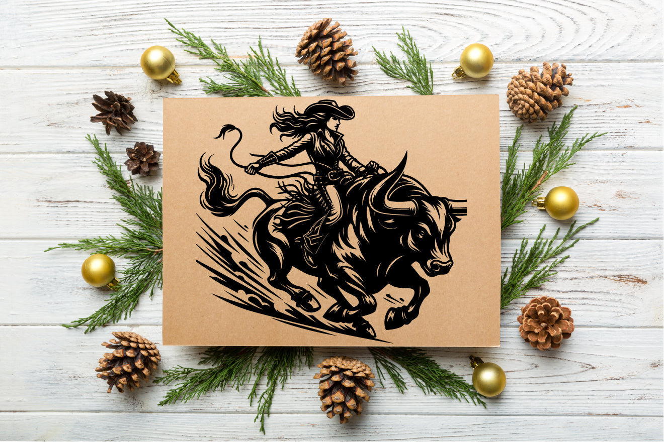 Girl Bull Rider Vector