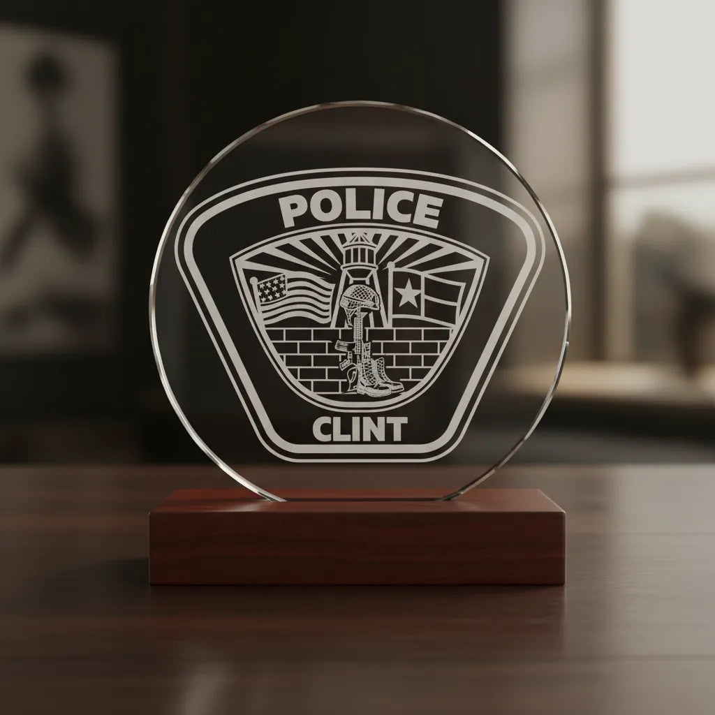Clint Police Logo Patch SVG
Texas Law Enforcement Vector Design
Police Fallen Soldier Tribute Engraving File
Clint Texas Police Sign CNC File
Shield Patch Vector for Laser Cutting