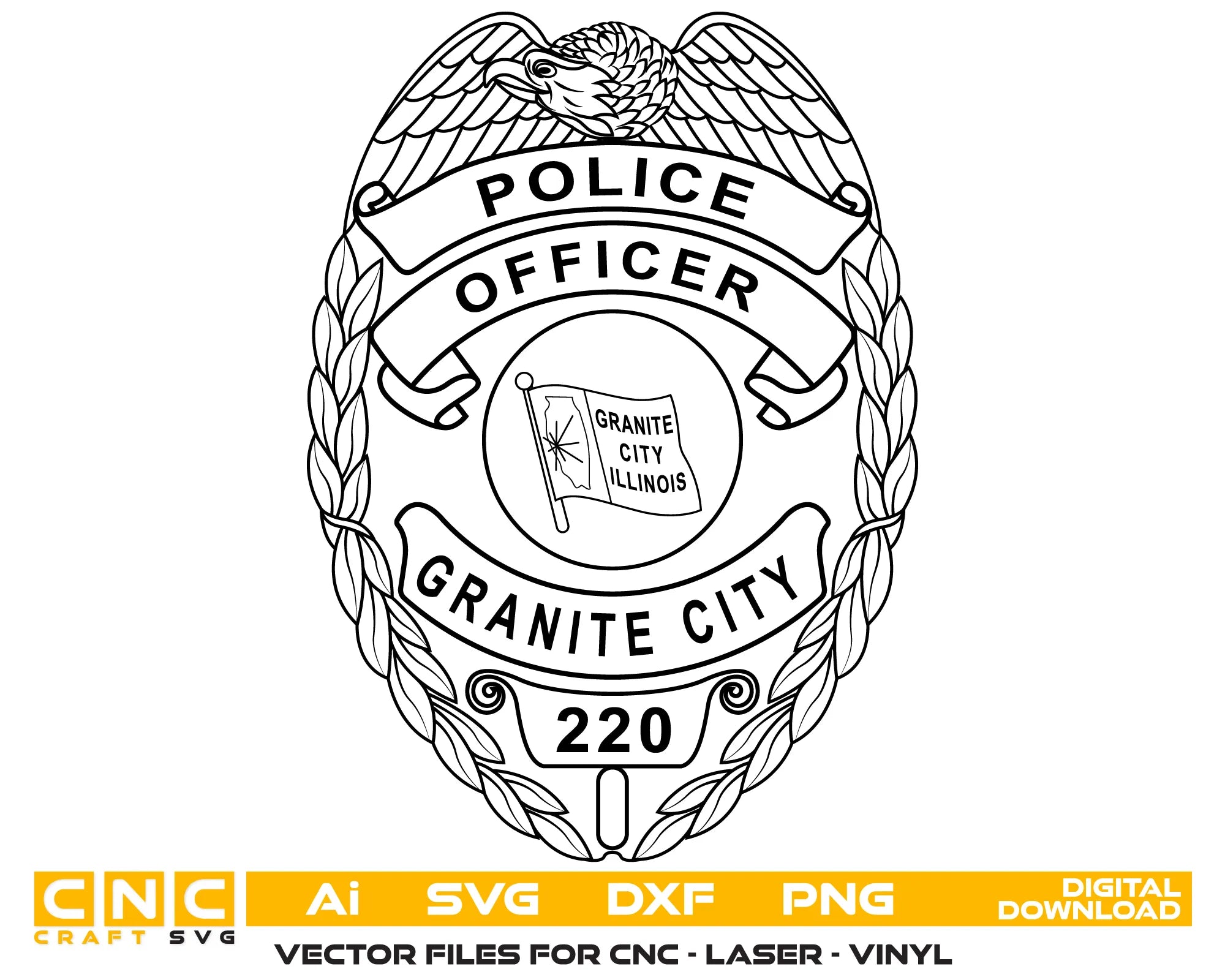 Granite City Police Officer Badge SVG Illinois Law Enforcement Vector
