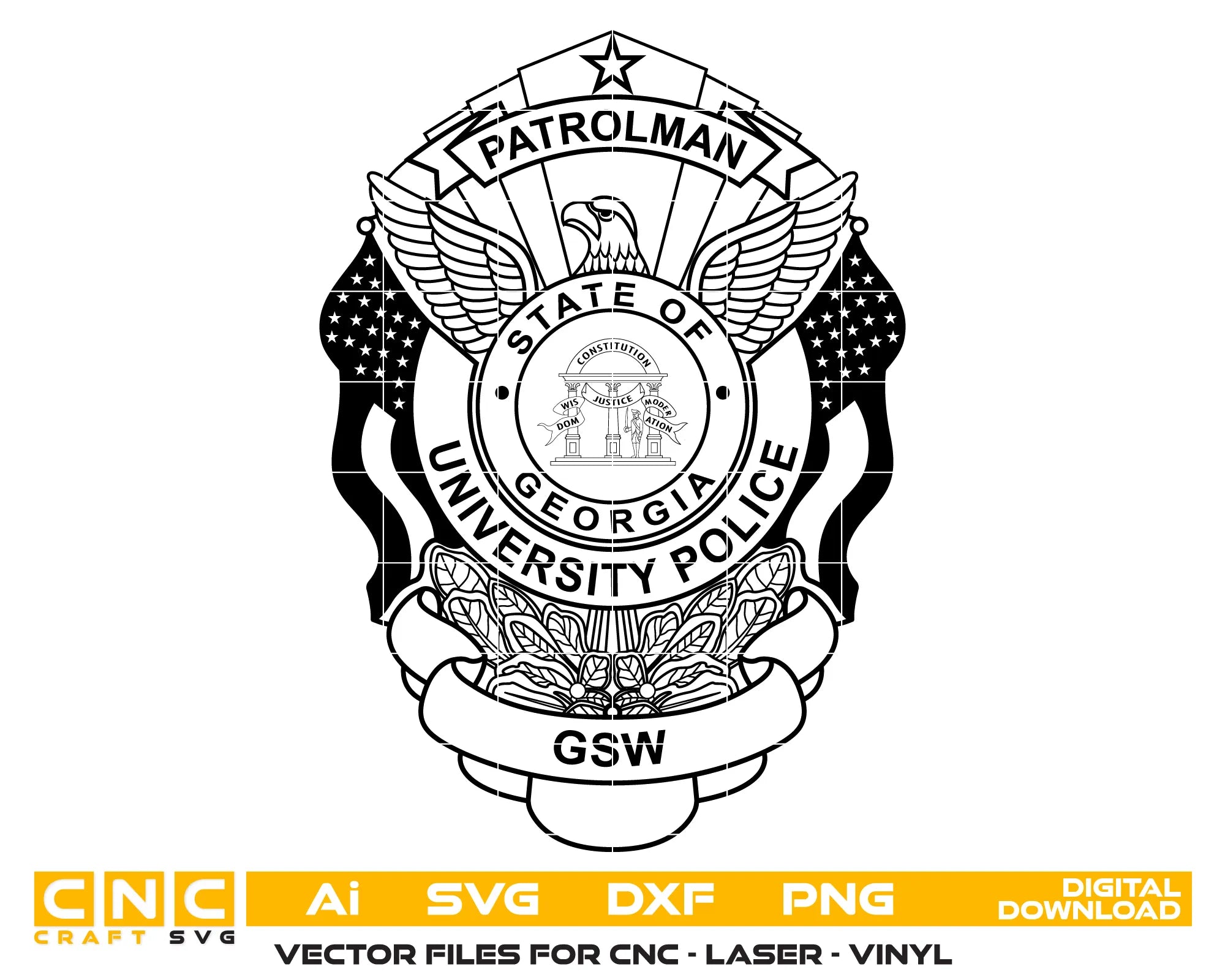 GSW University Police Patrolman Badge SVG Georgia Law Enforcement Vector