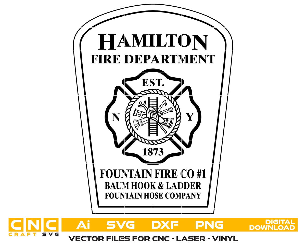 Hamilton Fire Department Badge New York SVG Fire Rescue Vector