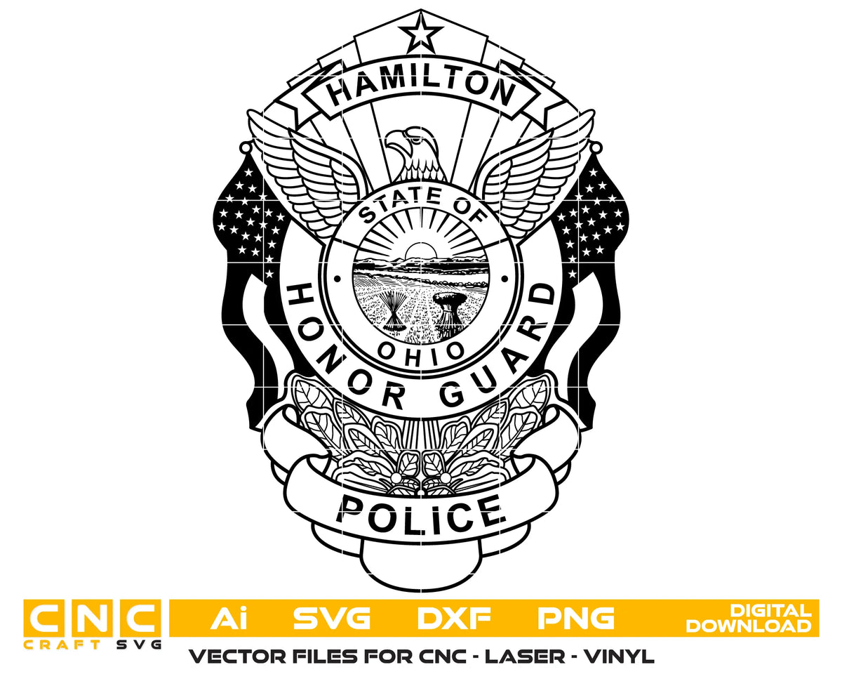 Hamilton Police Honor Guard Badge SVG Ohio Law Enforcement Vector