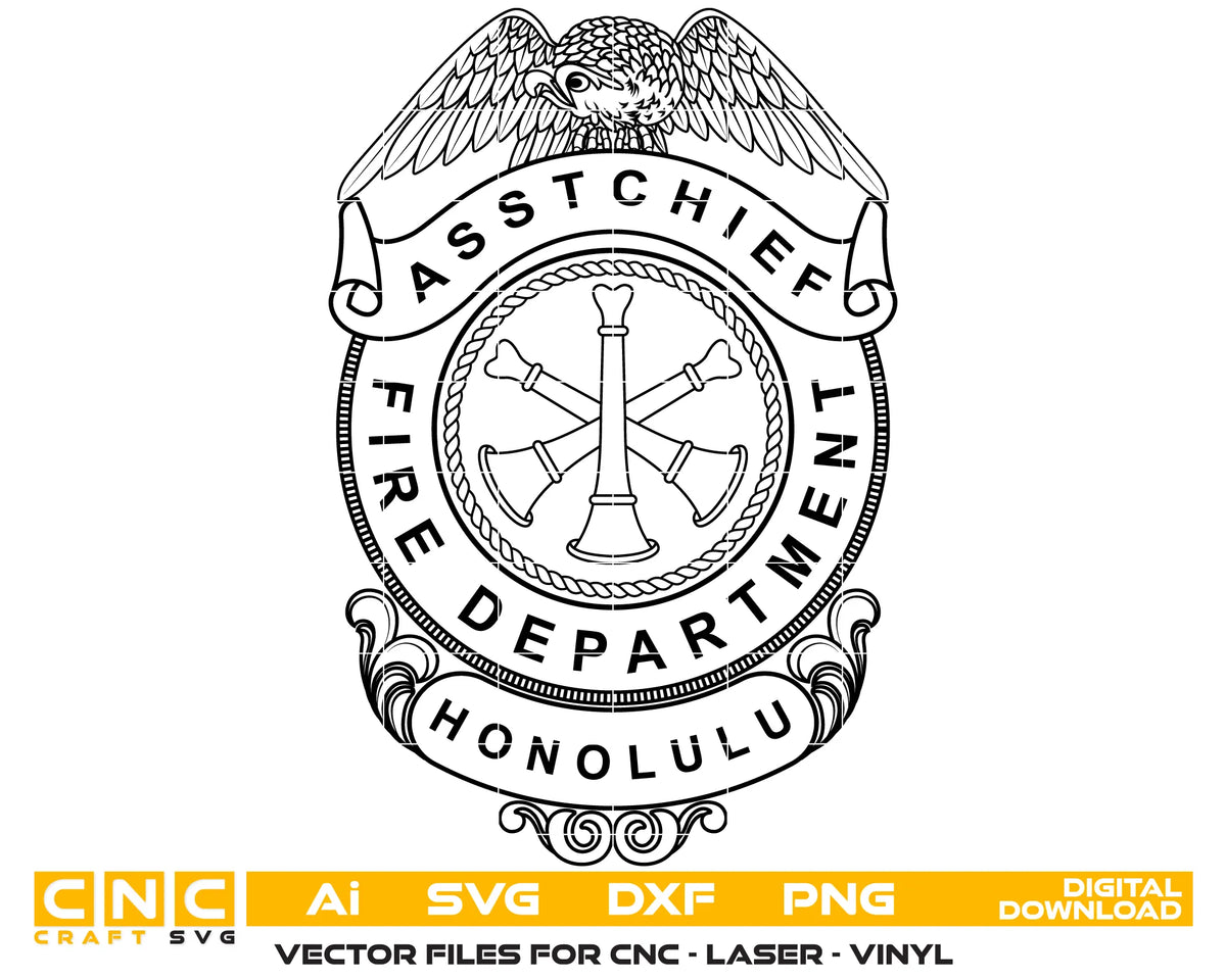 Honolulu Fire Assistant Chief Badge SVG Hawaii Firefighter Vector
