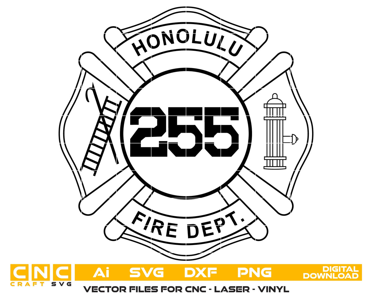 Honolulu Fire Department Badge 255 SVG Hawaii Firefighter Vector