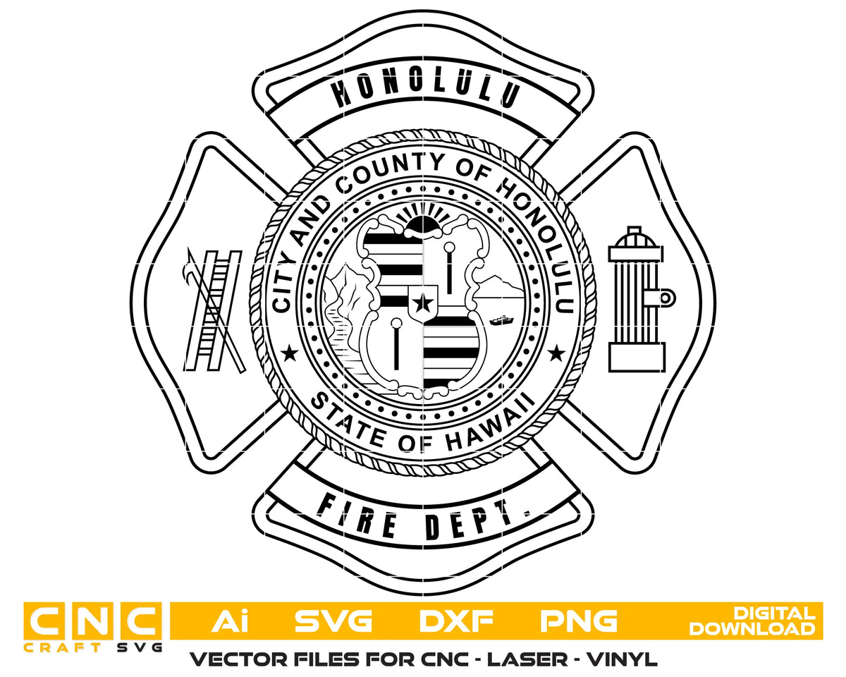 Honolulu Fire Department Badge SVG Hawaii Firefighter Vector