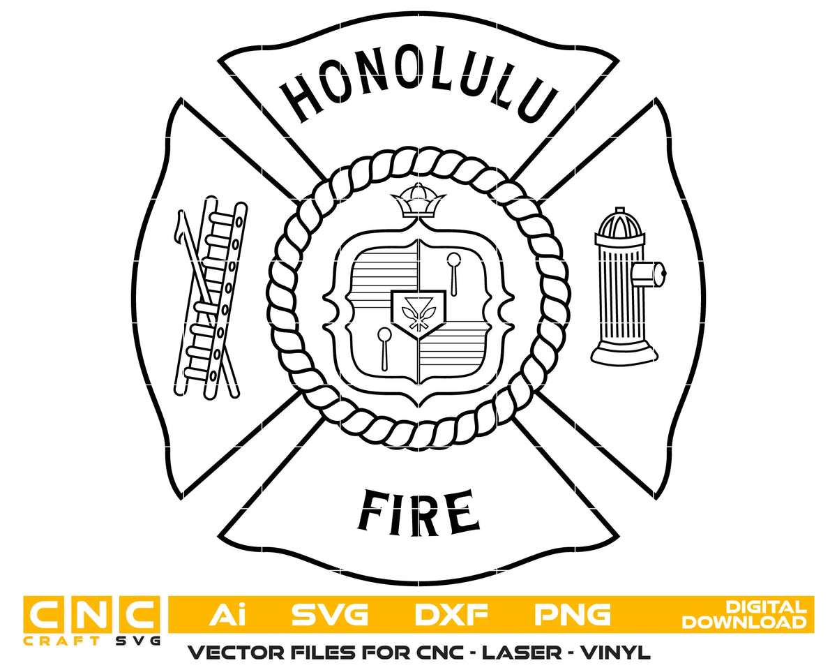 Honolulu Fire Department Ladder Company Badge SVG Hawaii Firefighter Vector