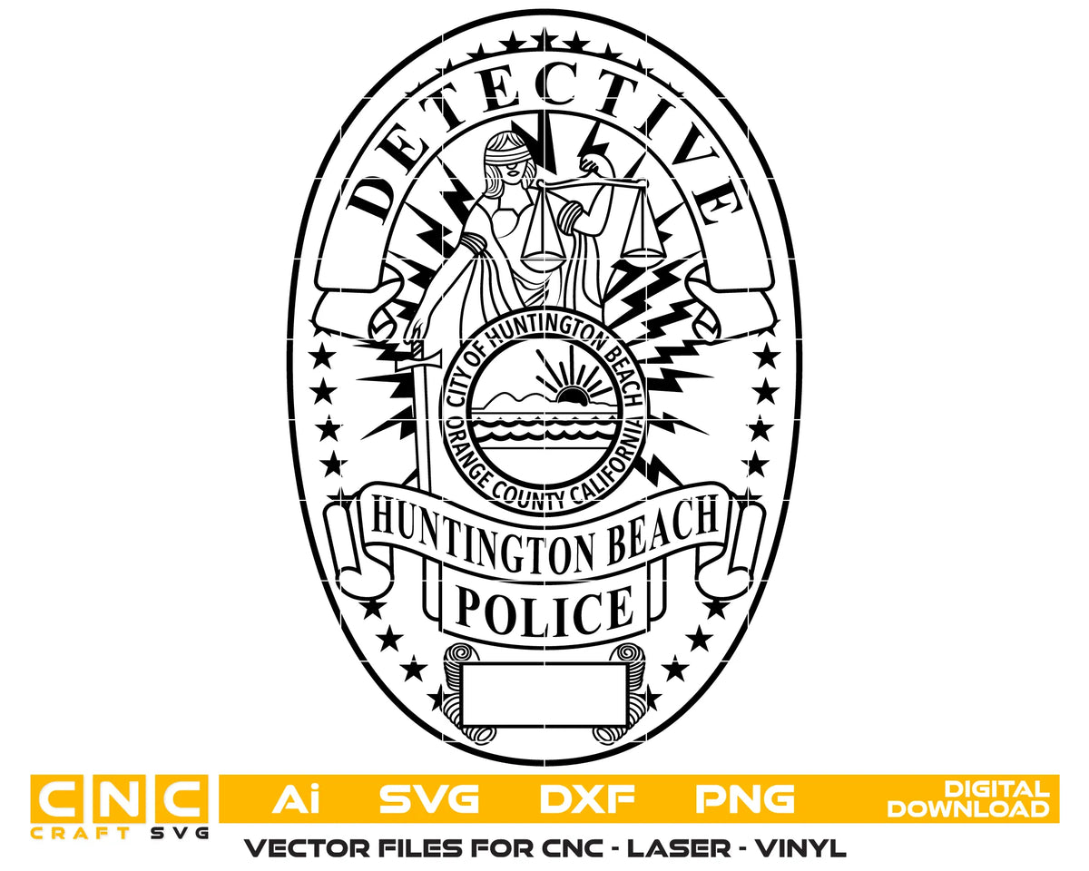 Huntington Beach Police Detective Badge SVG Detective Vector