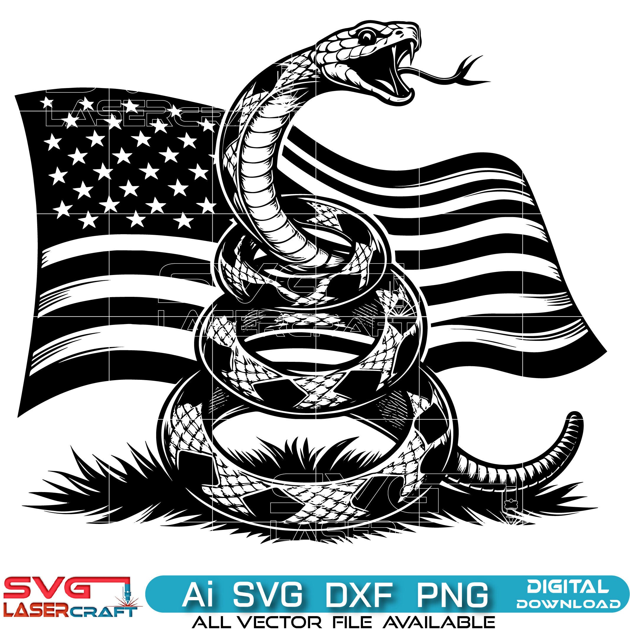 Gadsden Snake And Usa Flag Svg Vector Art-01