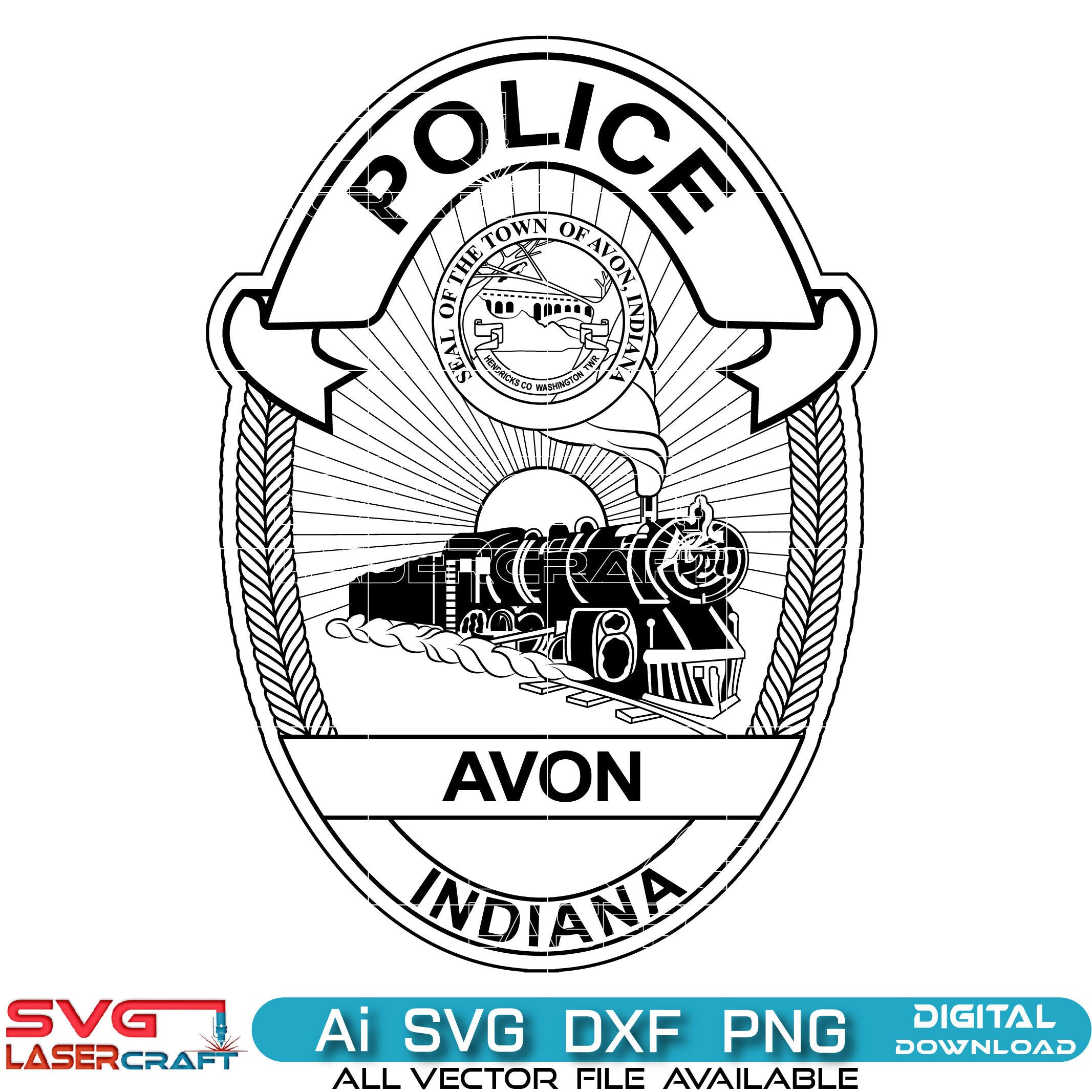 Avon Indiana Police Badge Vector Art