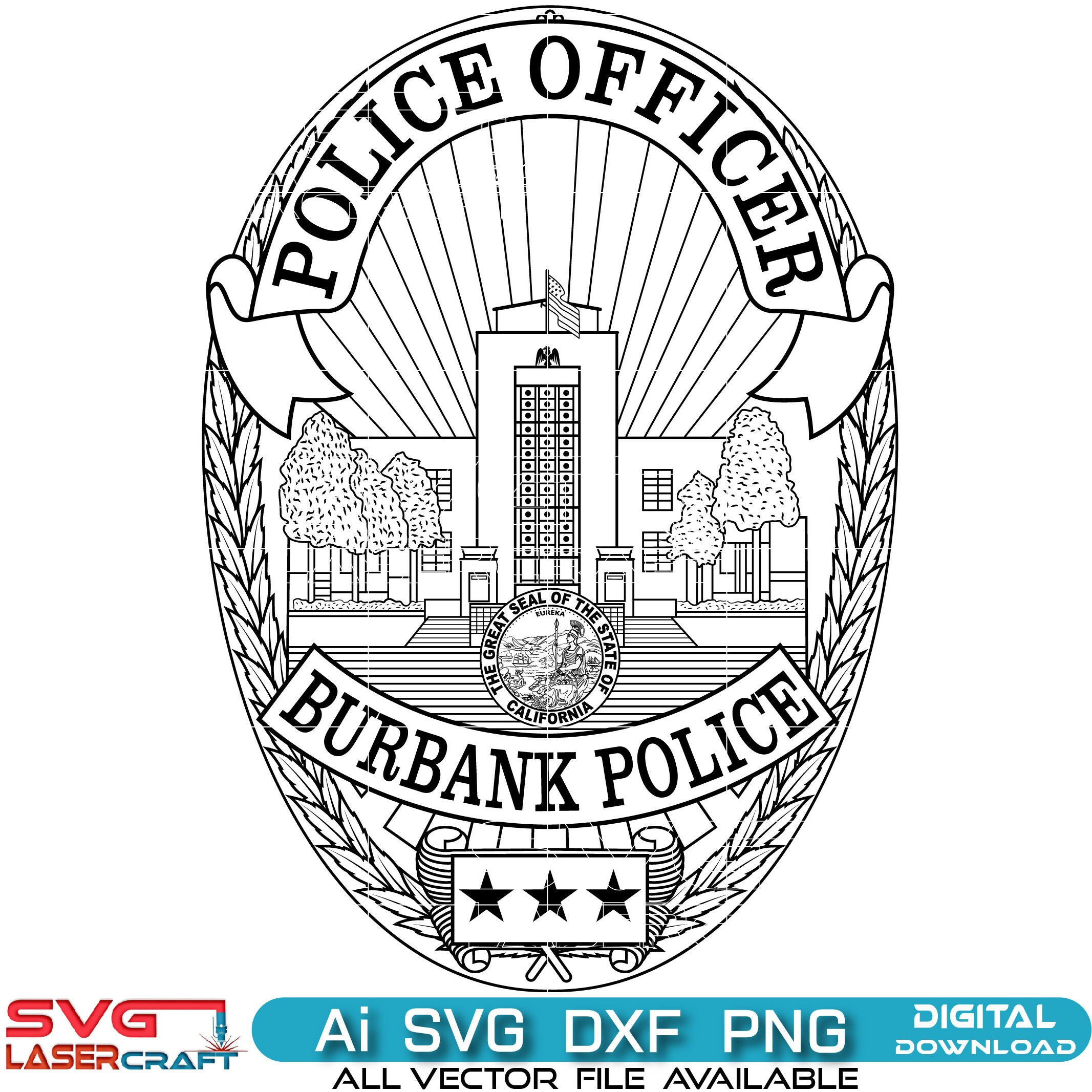 Burbank Police Officer Badge Vector Art