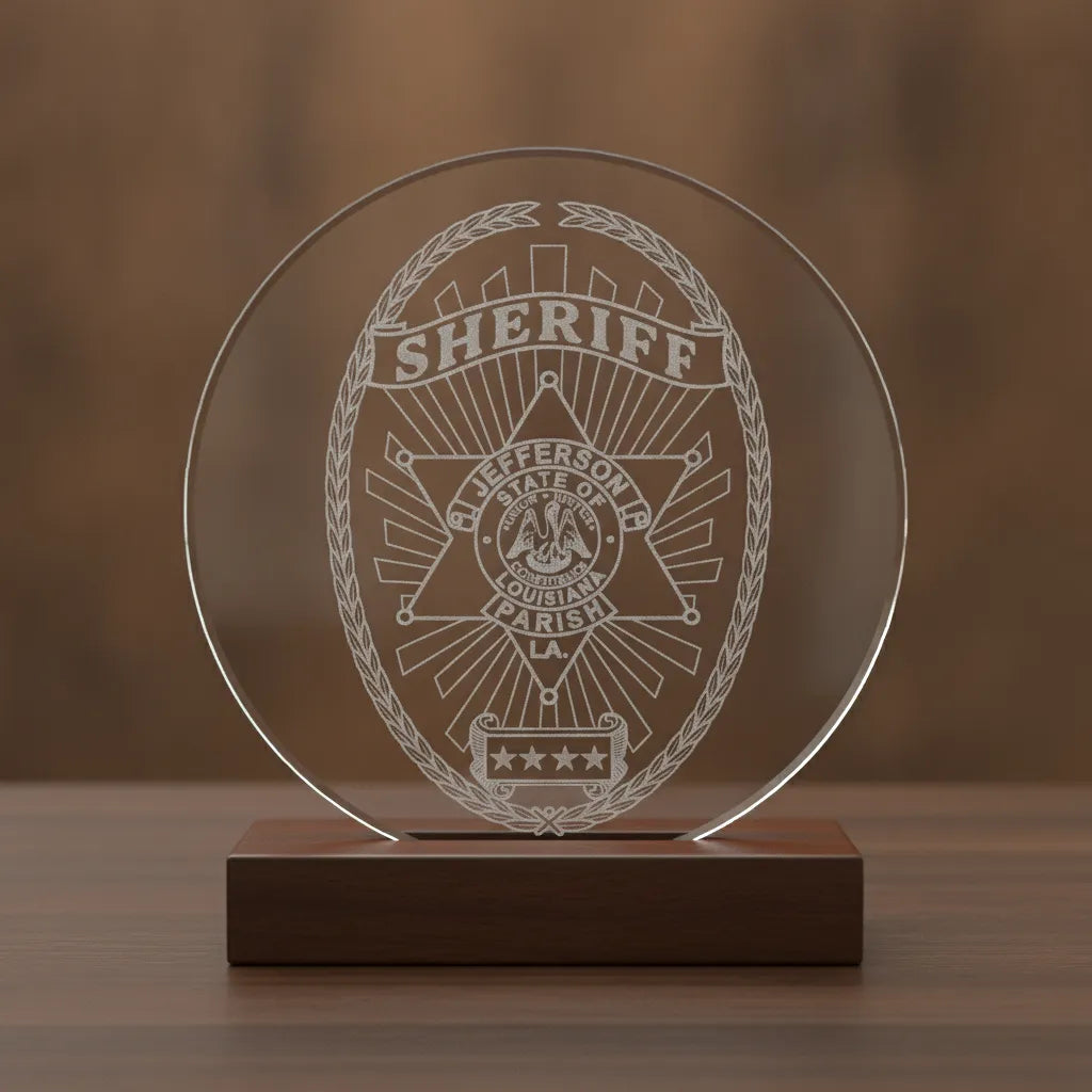 Jefferson Parish Sheriff Badge SVG
Louisiana Law Enforcement Shield Vector
State of Louisiana Pelican Seal Engraving File
Oval Star Sheriff Badge Sign CNC File
Jefferson Parish Sheriff Vector for Lasers