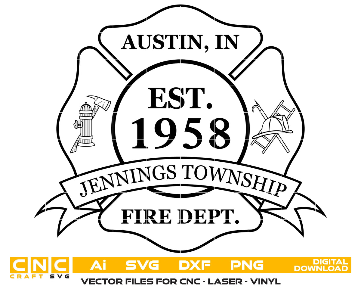 Jennings Township Fire Department Badge Austin Indiana SVG Firefighter Vector