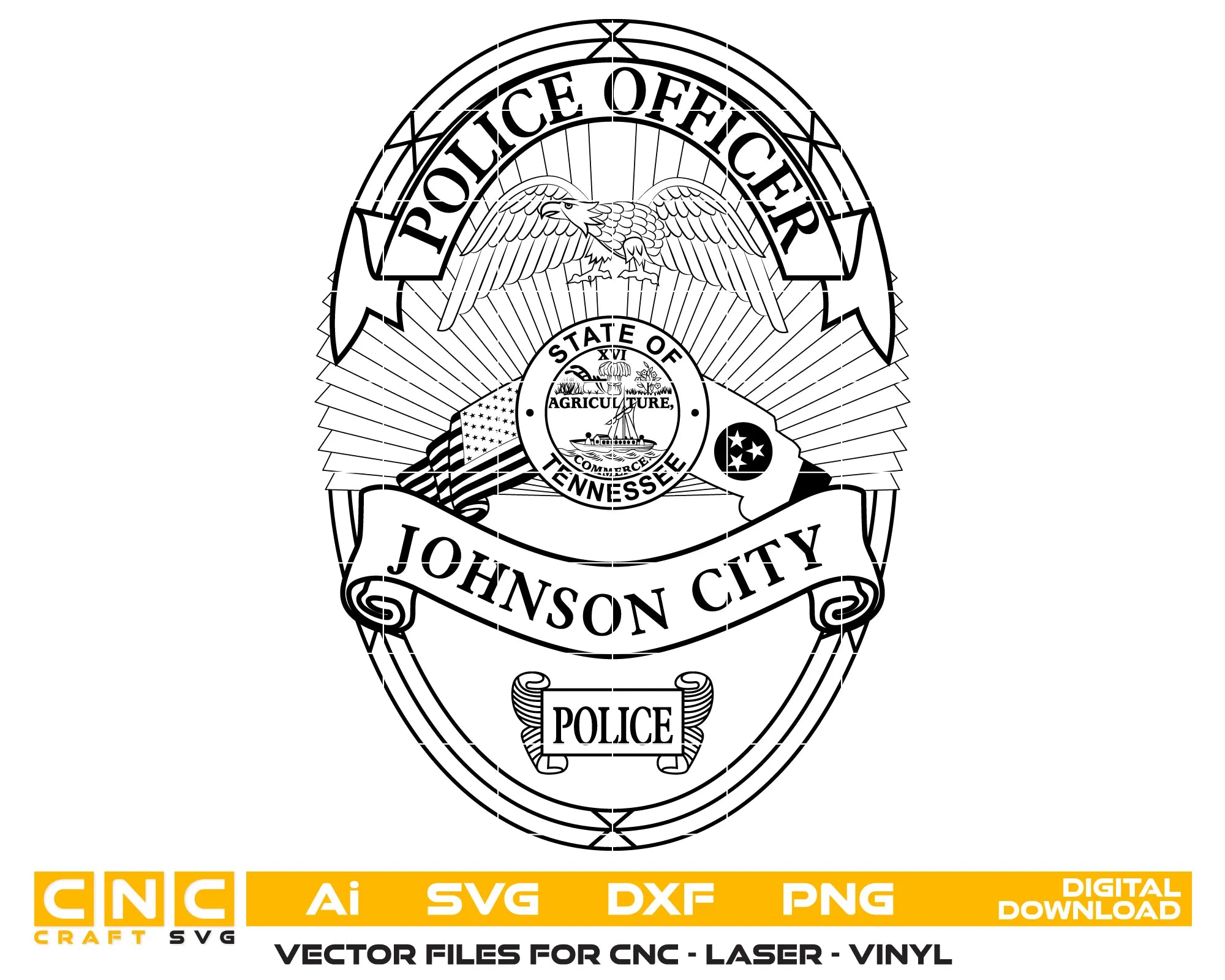 Johnson City Police Officer Badge SVG Tennessee Law Enforcement Vector