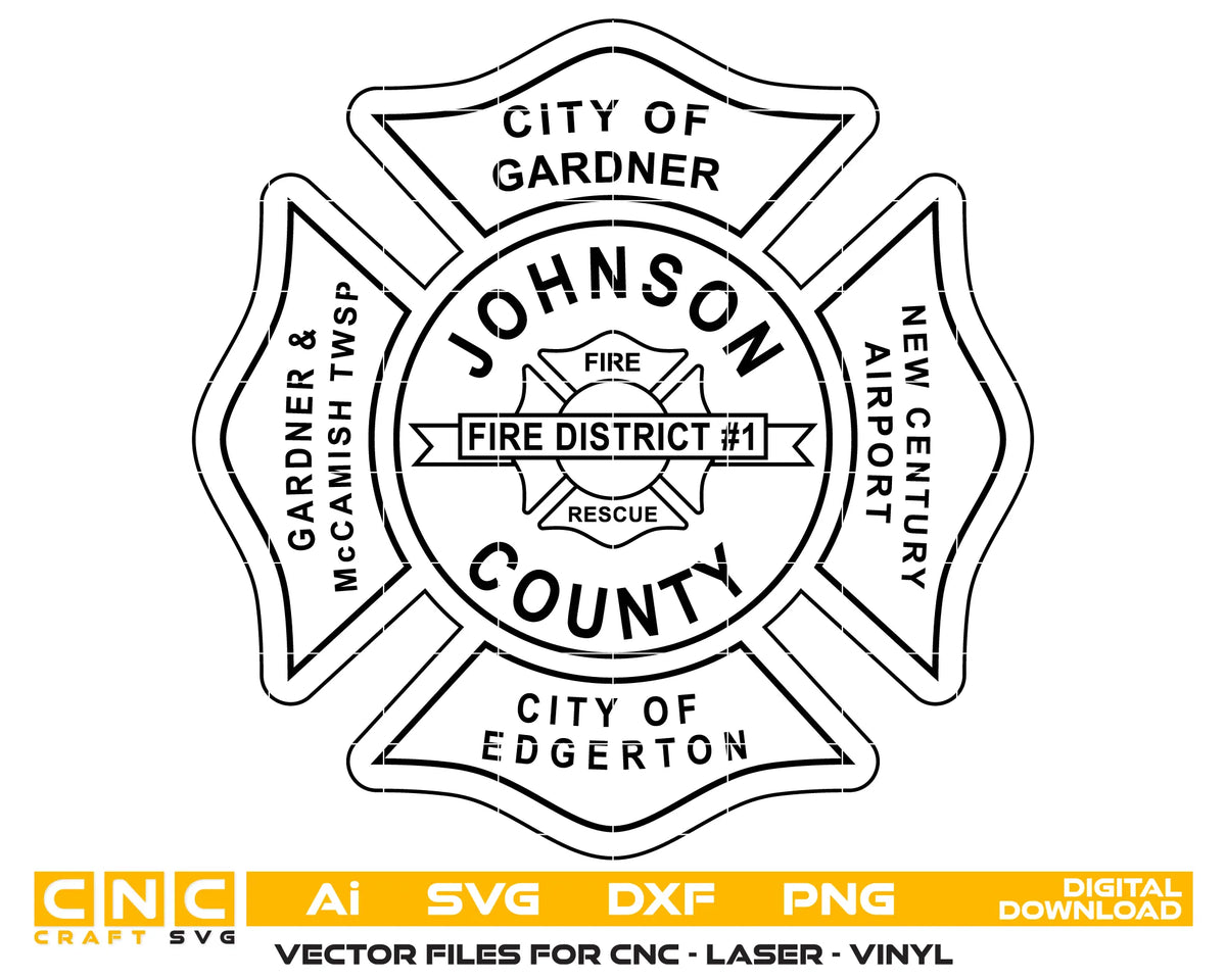 Johnson County Fire District #1 Badge SVG Firefighter Vector