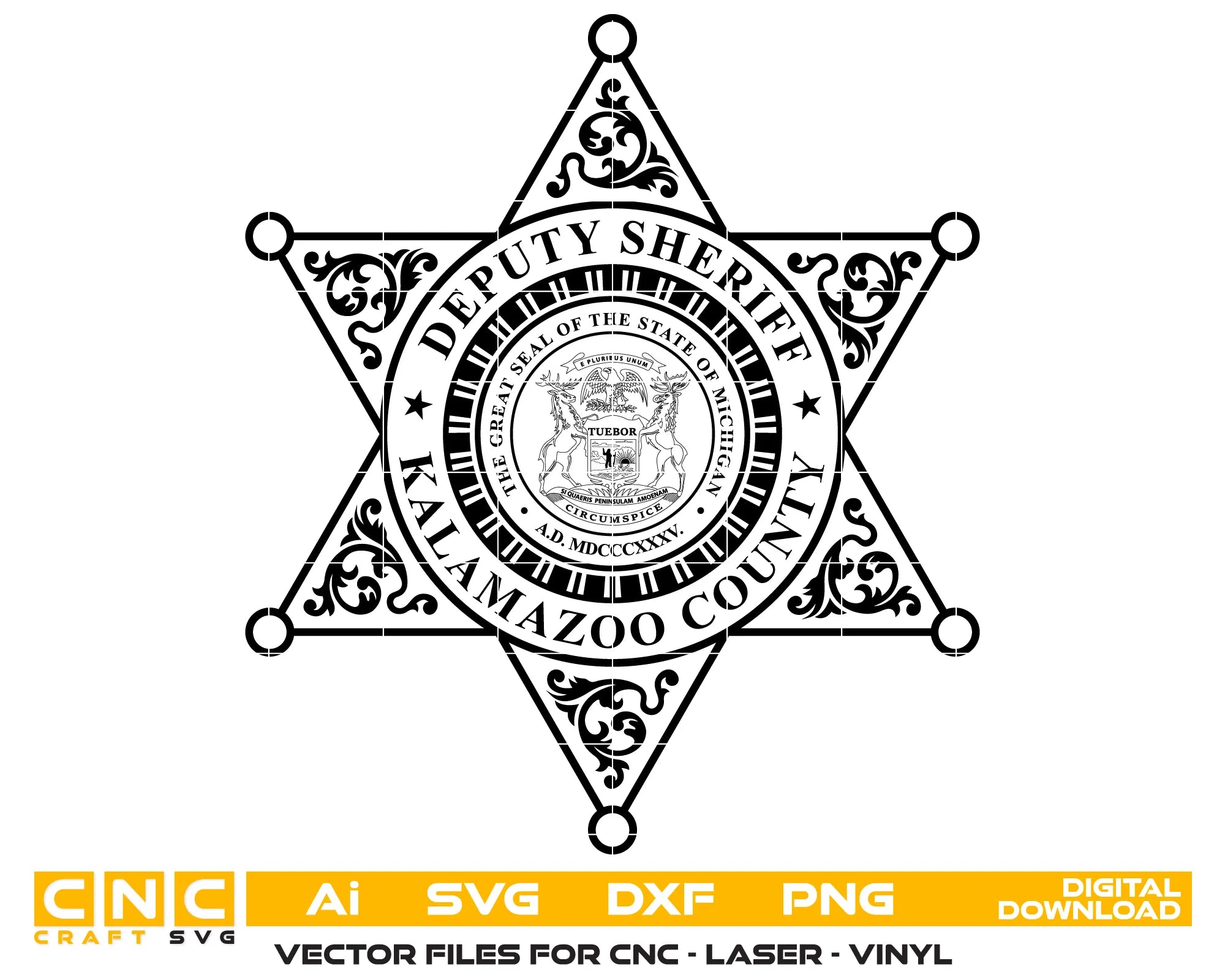 Kalamazoo County Deputy Sheriff Badge SVG Michigan Law Enforcement Vector