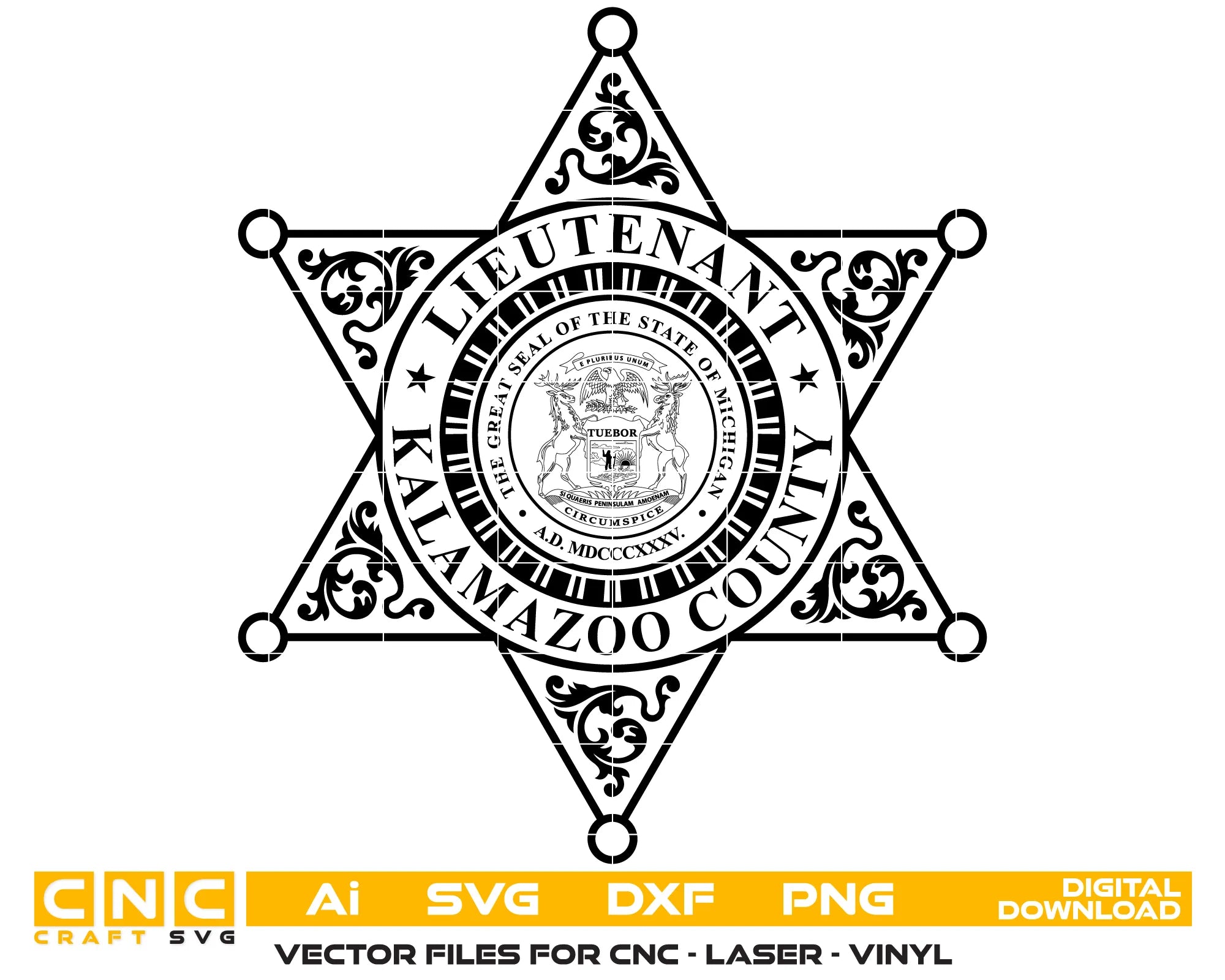 Kalamazoo County Lieutenant Badge SVG Michigan Law Enforcement Vector