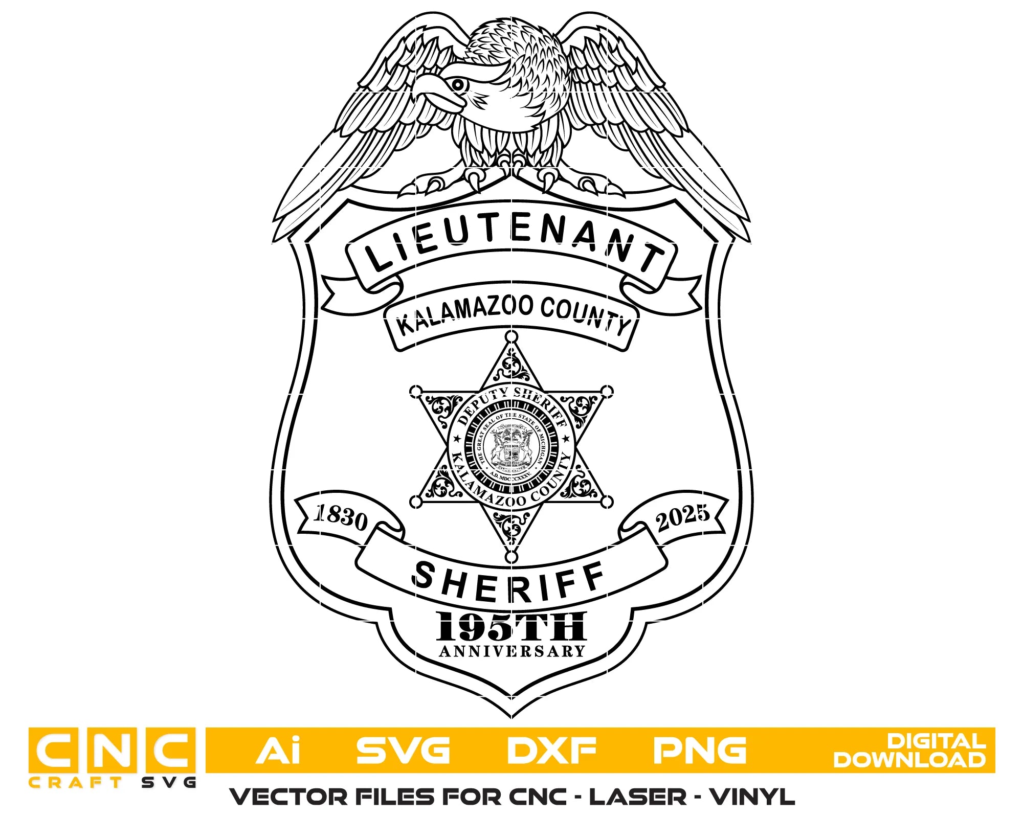 Kalamazoo County Sheriff Lieutenant 195th Anniversary Badge SVG Michigan Law Enforcement Vector